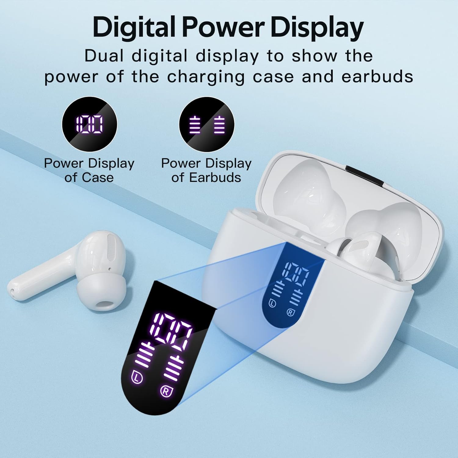 TAGRY Bluetooth Headphones True Wireless Earbuds 60H Playback LED Power Display Earphones with Wireless Charging Case IPX5 Waterproof in-Ear Ear buds with Mic for TV Smart Phone Laptop Computer Sports - Image 2
