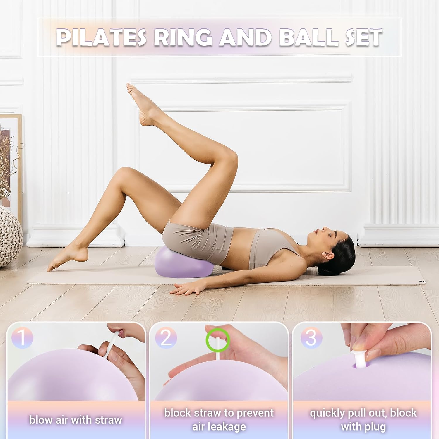 Pilates Ring Set for Women, 12" Pilates Ring and Ball Set with Resistance Bands for Home Workouts, Portable Pilates Kit with Bag & 2 Training Poster for Full Body Exercise - Image 4