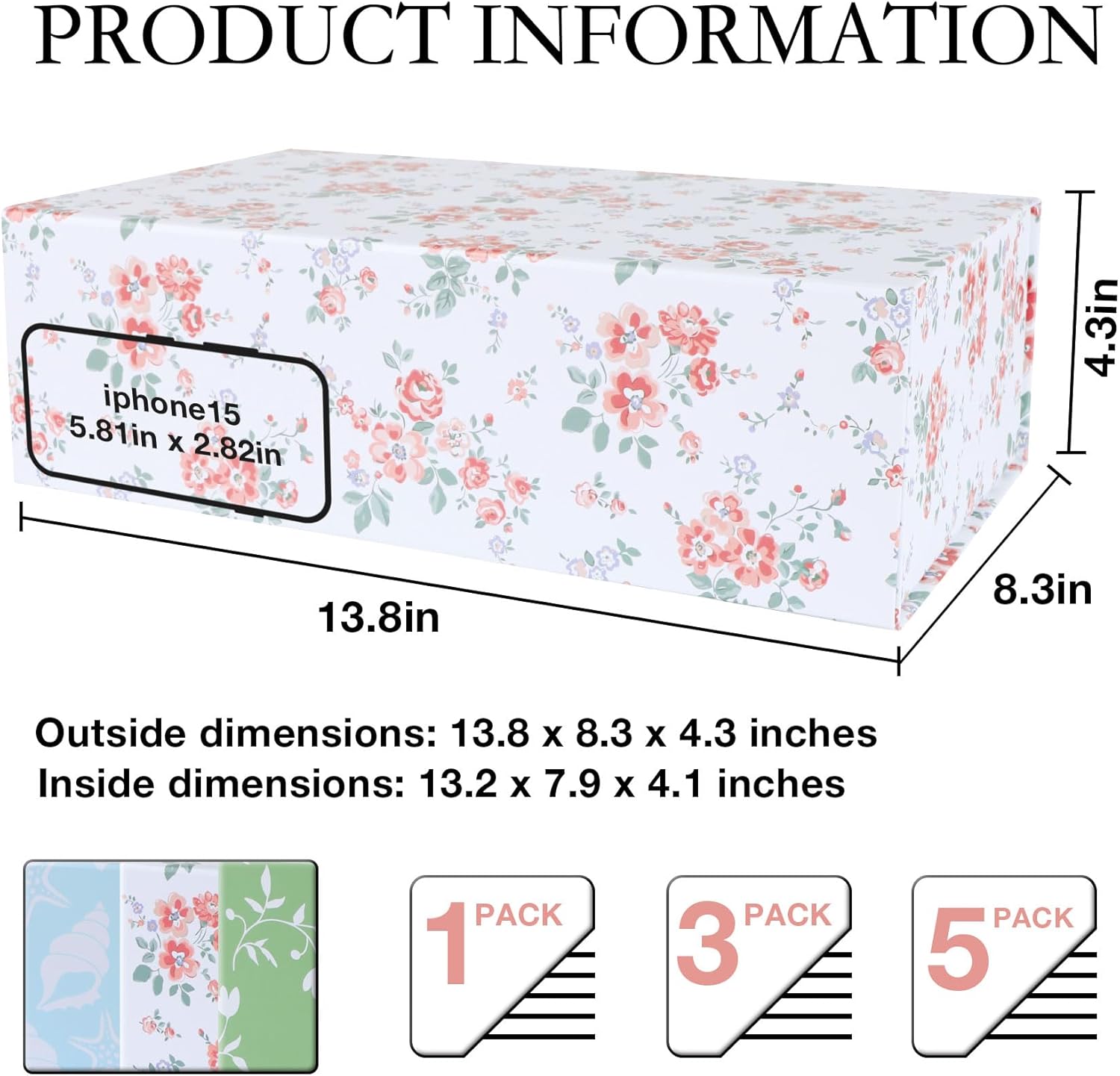Rose Floral Gift Box with Magnetic Lids 13.8x8.3x4.4 in, Large Bridesmaid Proposal Boxes, Rectangle Wedding Decorative Storage Box 3 Pack - Image 2