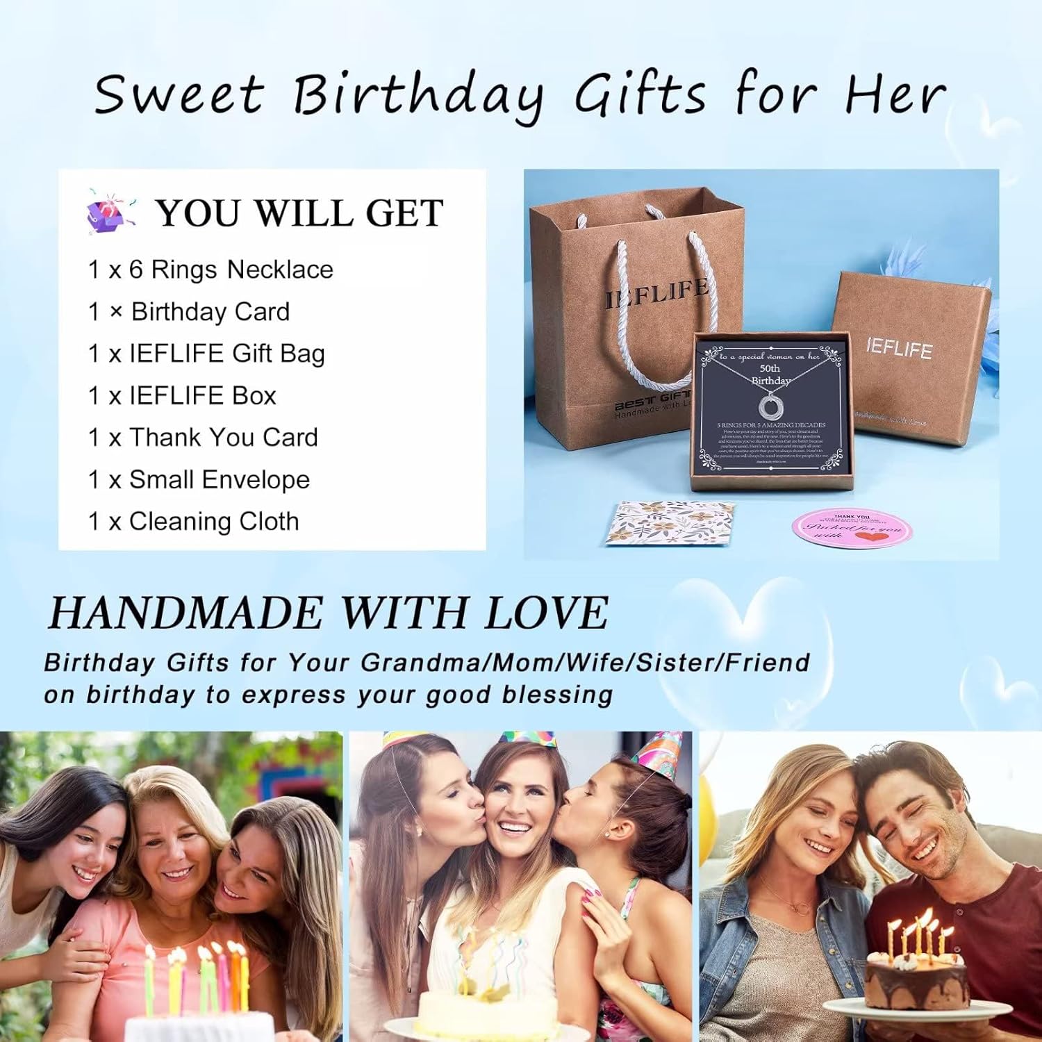 IEFLIFE Birthday Gifts for Women, Sterling Silver Chain Birthday Necklaces, 40th 50th 60th 70th 80th 90th Birthday Necklace, 40 50 60 70 80 90 Years Old Birthday Gifts, 4 5 6 7 8 9 Decade Birthday Jewelry for Women - Image 2