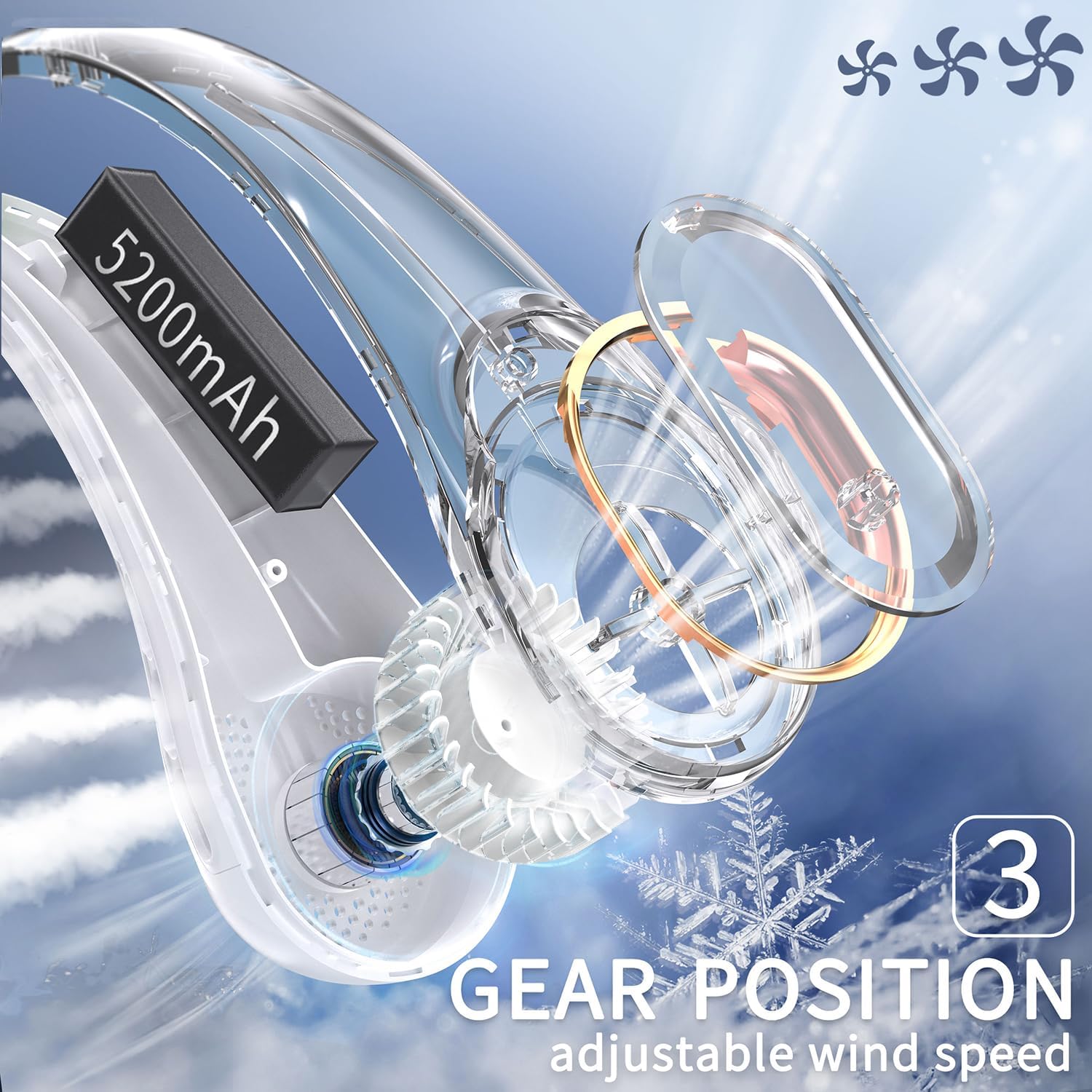 FrSara Neck Fan, Portable Personal Fan Strong Wind, 5200mAh, Air Volume,360° Cooling, No Hair Twisting, Air Volume On 2 Sides, Non-Slip, Quick Charge, Long Use Time, Birthday Gift for Women, Dad, Men - Image 4