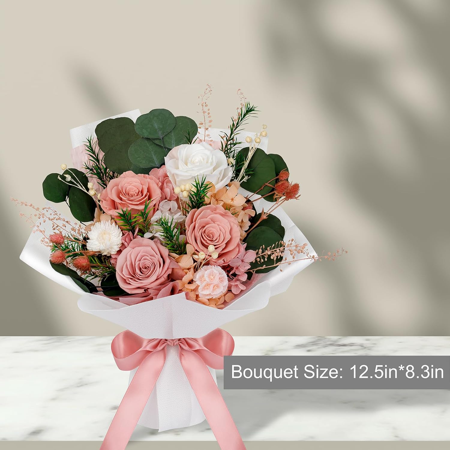 Perfectione Roses 4 Roses Mixed Bouquet for Mother's Day, Flowers for Delivery, Preserved Flowers Birthday Gift for Women Mom Wife Grandma Her, Dusty Rose - Image 3