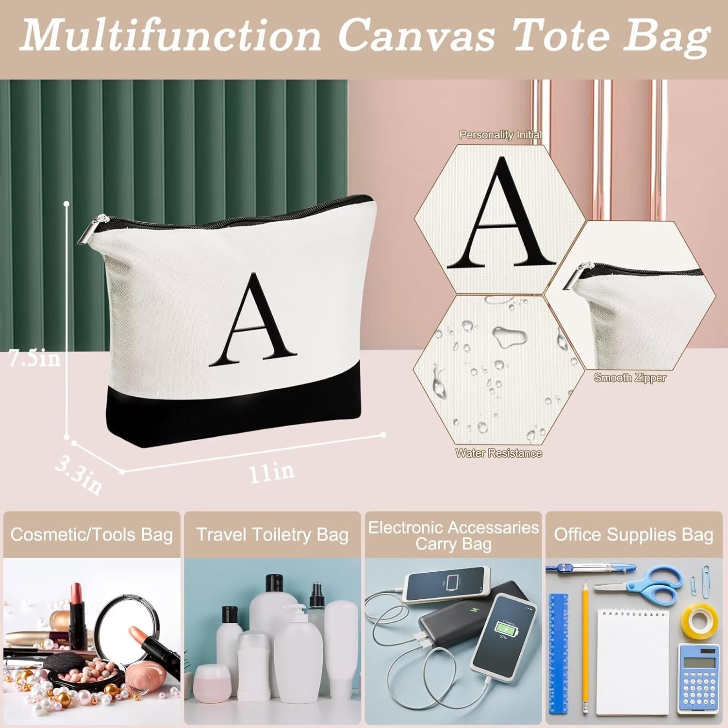 YOOLIFE Gifts for Women - Initial Canvas Tote Bag & Makeup Bag, Birthday Gifts for Women Mom Sister Friends - Image 4