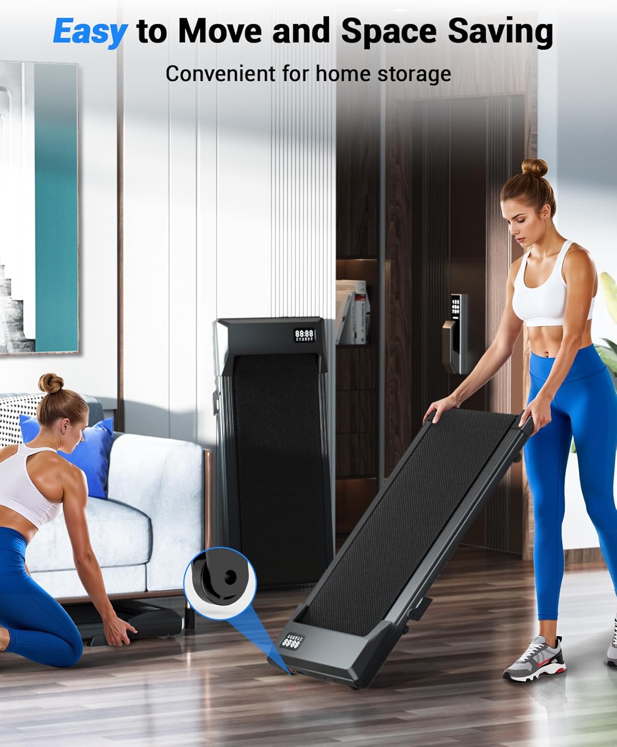 DeerRun Walking Pad Treadmill with 6% Manual Incline, Under Desk Treadmill for Home Office & Small Spaces, 0.6–3.8 MPH, 2.5 HP, 300 lb Capacity, App & Remote Control - Image 7