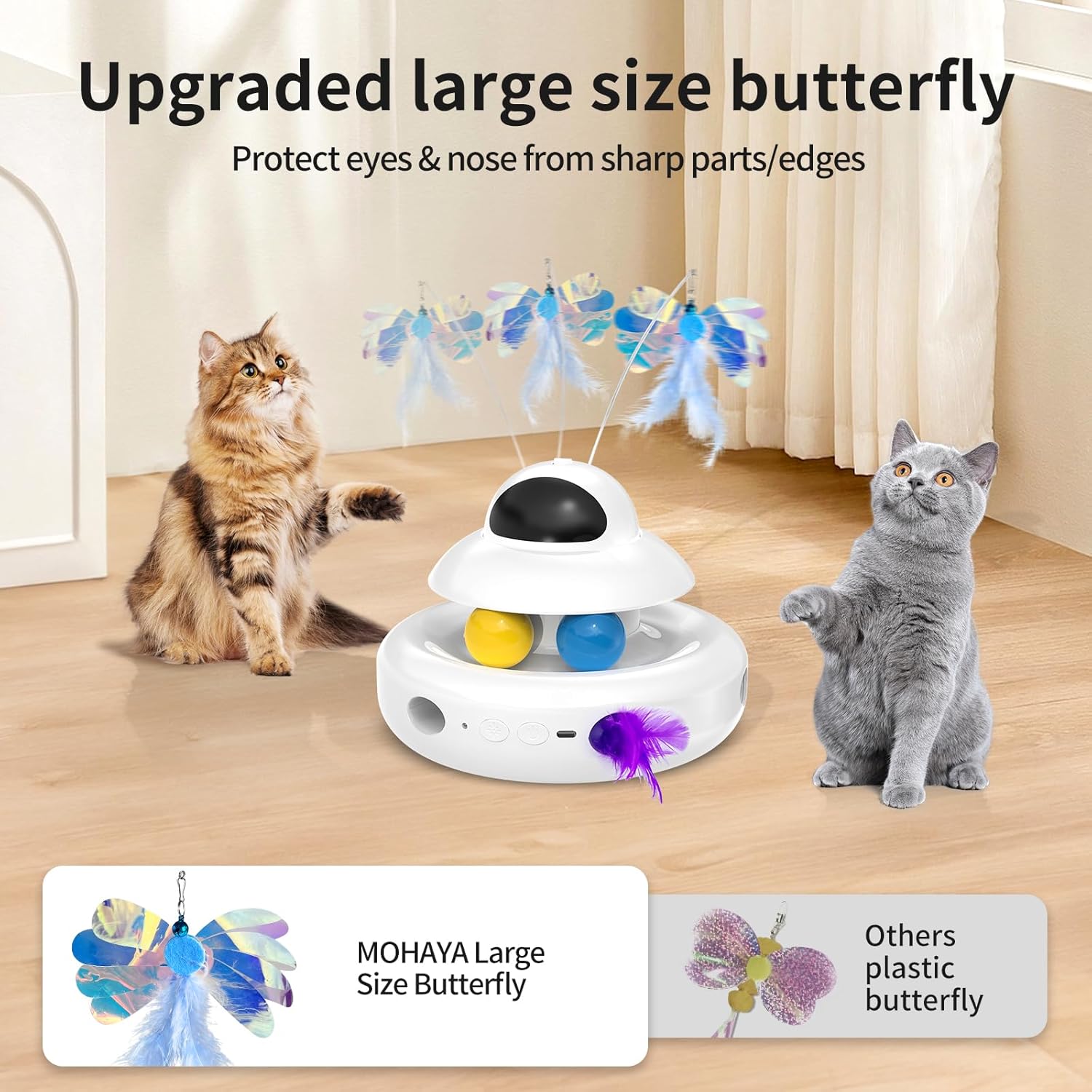 Interactive Cat Toys for Indoor Cats,4-in-1 Automatic Kitten Toy with Laser, Fluttering Butterfly, Moving Feather & Track Balls, USB Rechargeable Self-Play Electronic Toy for Kittens & Adults - Image 5