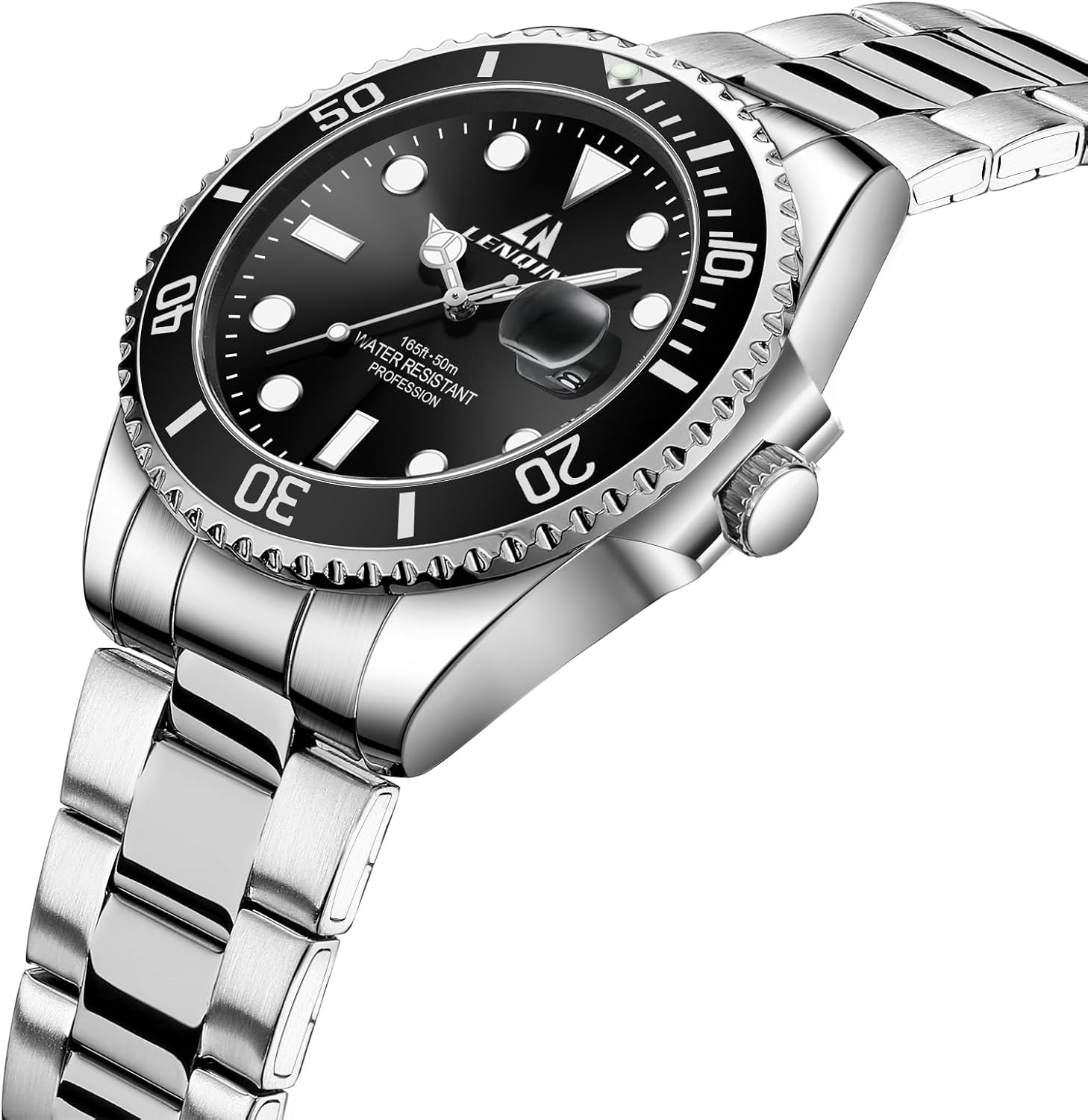 LN LENQIN Mens Watches Stainless Steel Waterproof Analog Quartz Watch for Men with Date Luminous Fashion Wristwatch - Image 2