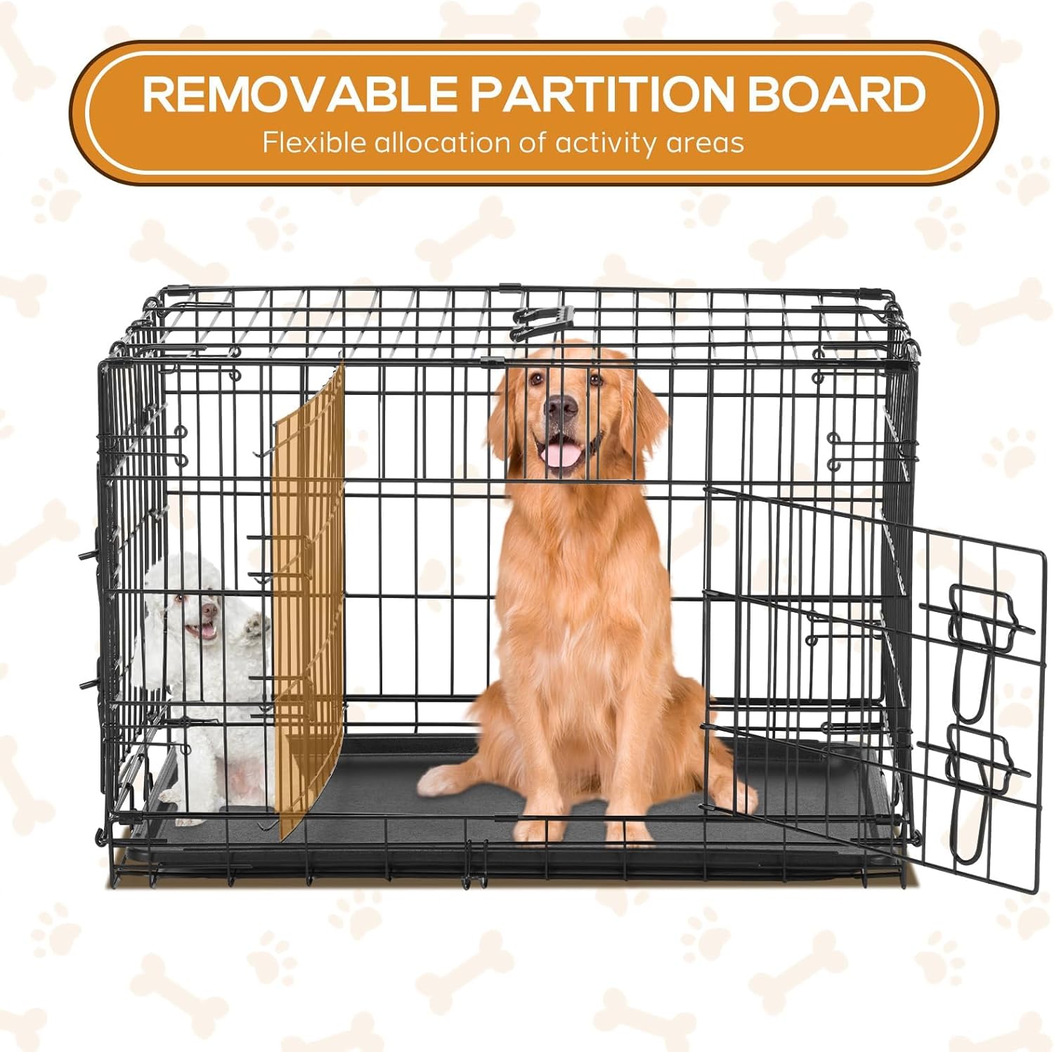 Dog Crate - Medium 36 Inch Double Door Portable Dog Cage, Metal Wire Pet Kennel with Secure Lock, Leak-Proof Pan Tray, Foldable Design for Dogs Pets Indoor Training and Outdoor Trave - Image 4