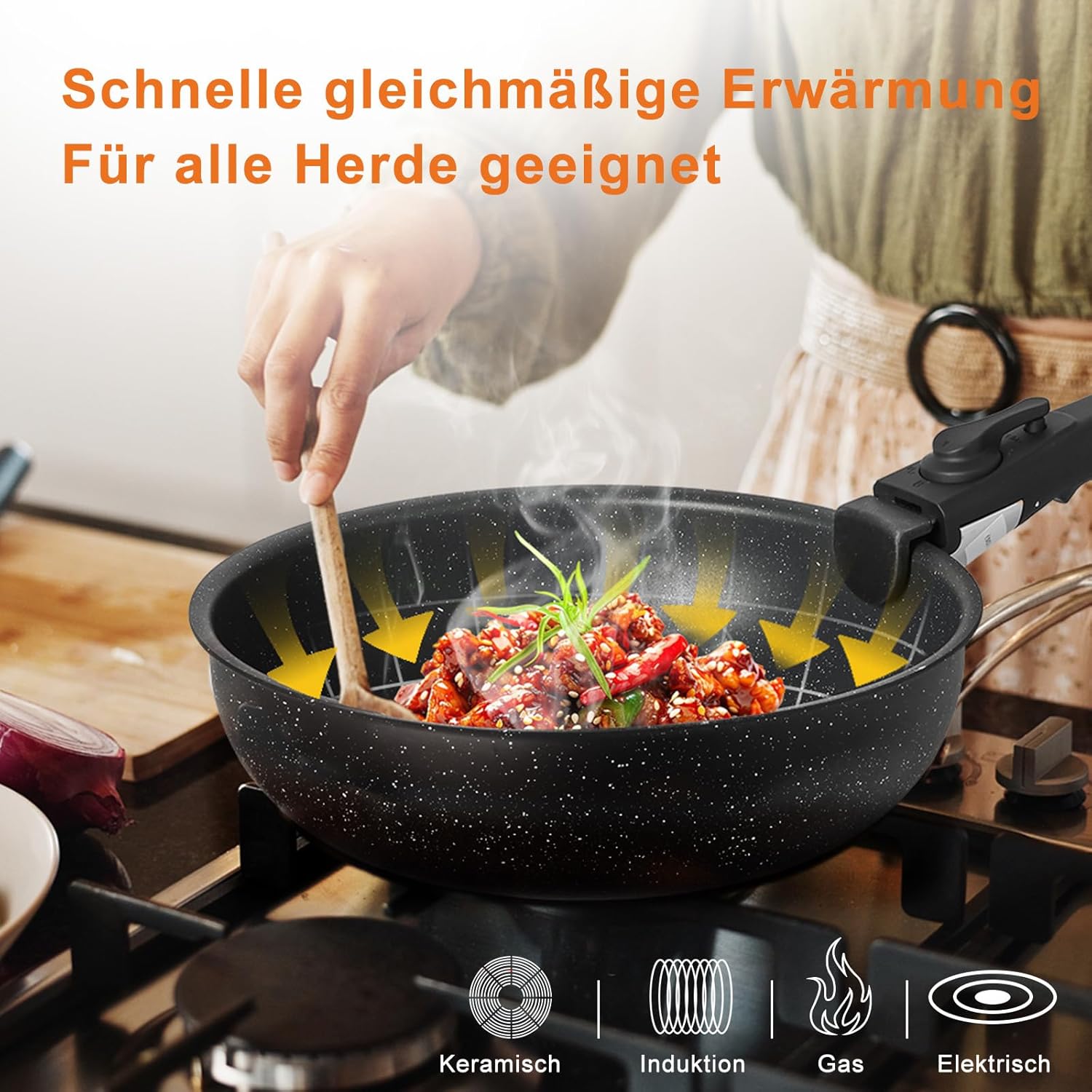 Sweetcrispy 12 pcs Pots and Pans Set, Nonstick Kitchen Induction Cookware Suit with Detachable Handle, Dishwasher Oven Safe, Black - Image 4