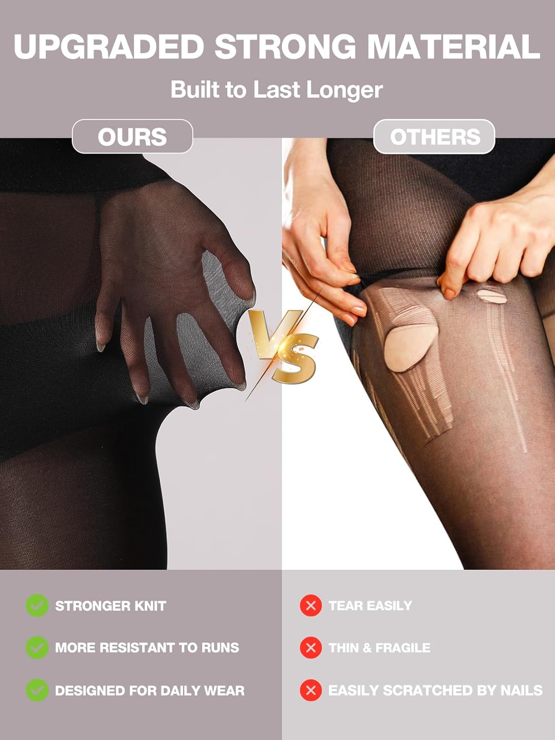 Indestructible Tights for Women, Rip Resistant Durability Tummy Control Top Pantyhose 40D Semi Sheer High Waist - Image 2