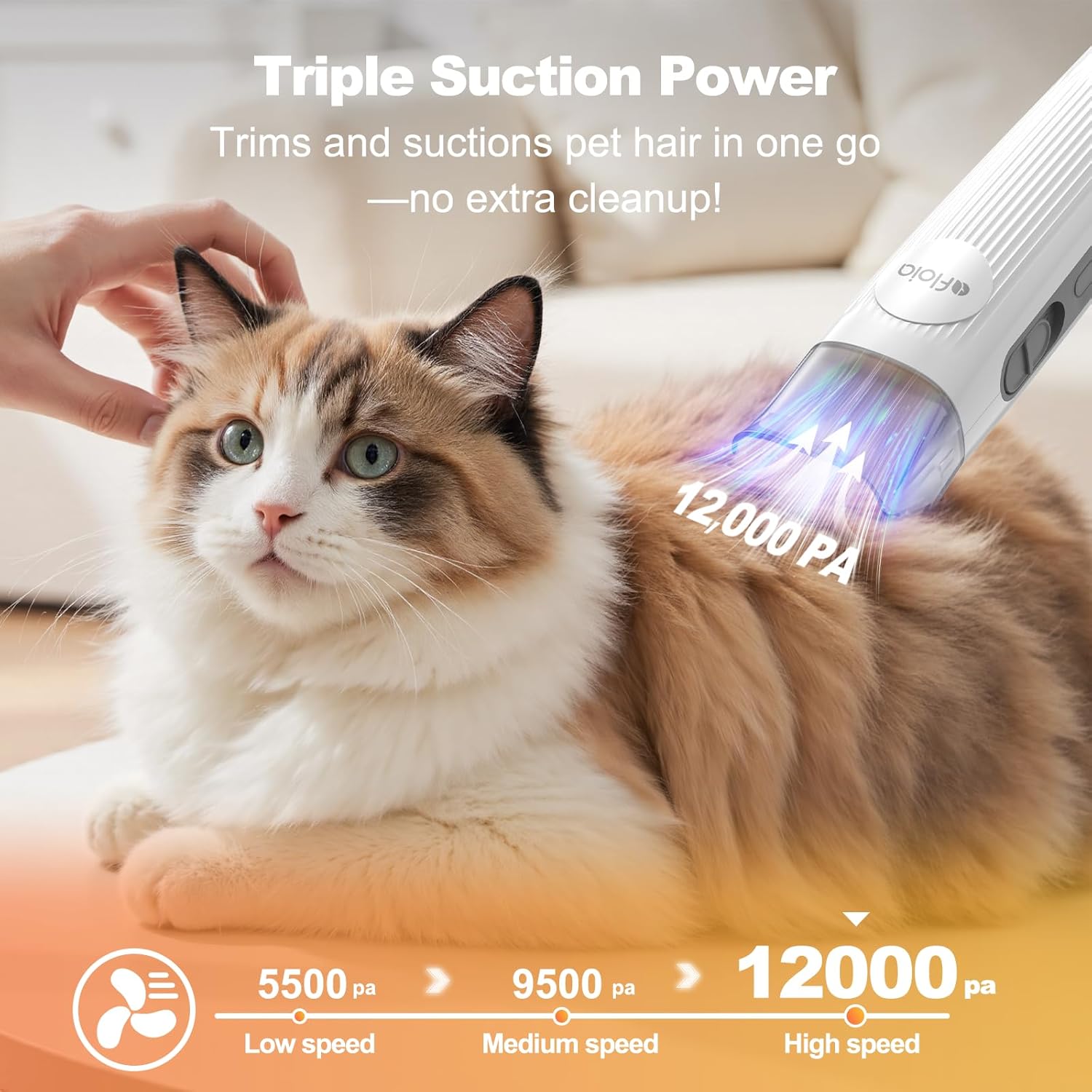 Afloia 6-in-1 Dog Grooming Kit, Pet Grooming Vacuum for Shedding, Dog Hair Vacuum with Clipper Nail Trimmer Grinder, Pet Brush Groomer at Home, Low Noise Cats Hair Remover, 1.5L Dust Cup, White - Image 4