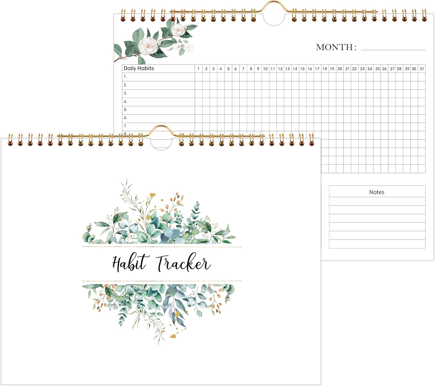 Habit Tracker Calendar - 12 Months Undated Daily Planner, 8"x10", Weekly & Monthly Period Habit Tracker Journal, Floral, Spiral Binding with Writable Goals Habits Track