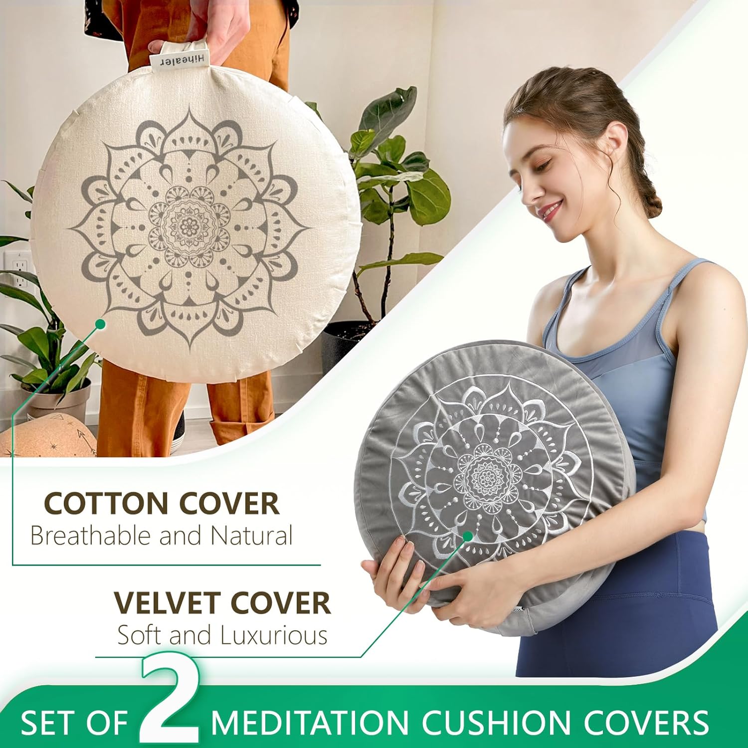 Hihealer Meditation Cushion, Traditional Tibetan Meditation Pillow Velvet Cover - Large Floor Cushion Seating for Adults - Yoga Buckwheat Bolster for Women、Moms - Image 2