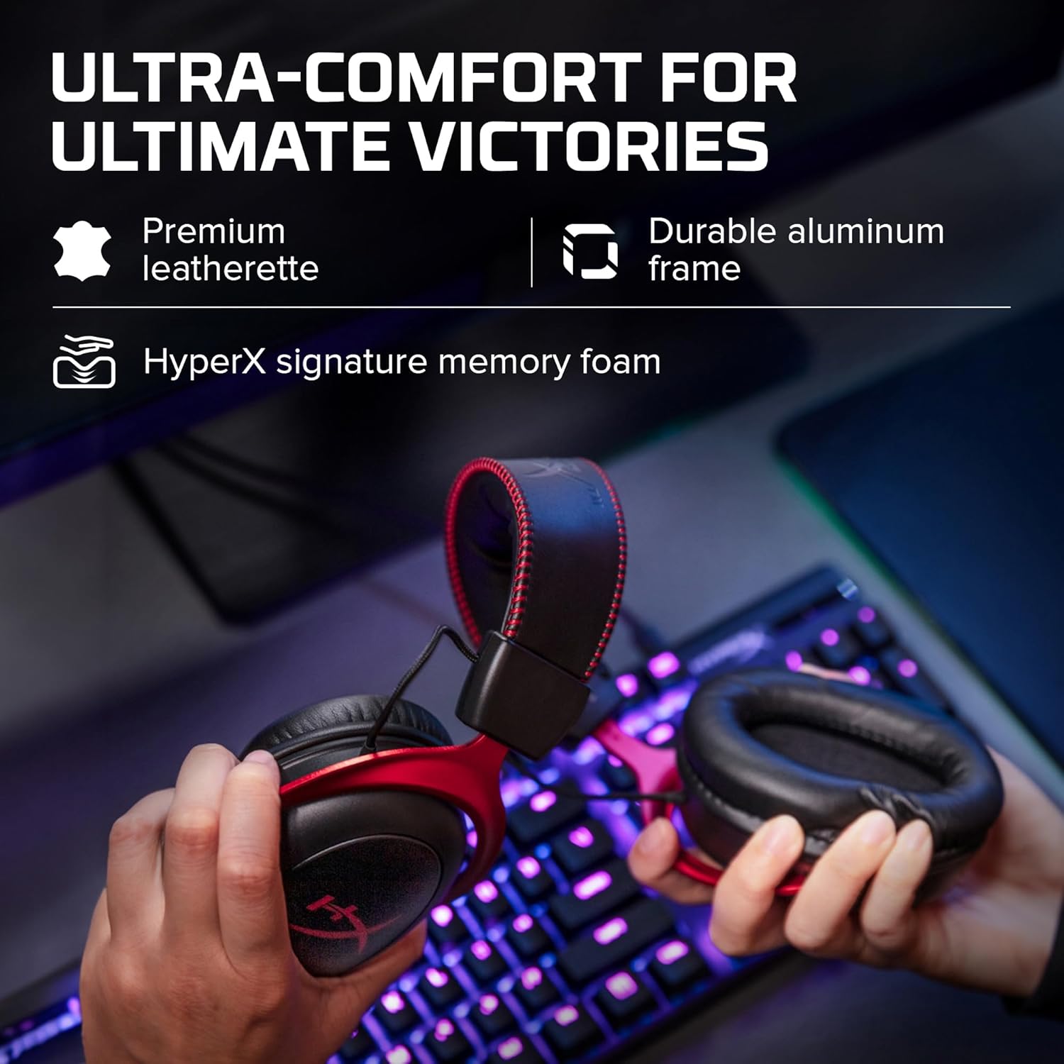 HyperX Cloud II Gaming Headset - 7.1 Surround Sound - Memory Foam Ear Pads - Durable Aluminum Frame - Multi Platform Headset - Works with PC, PS4, PS4 PRO, Xbox One, Xbox One S - Red (KHX-HSCP-RD) - Image 5