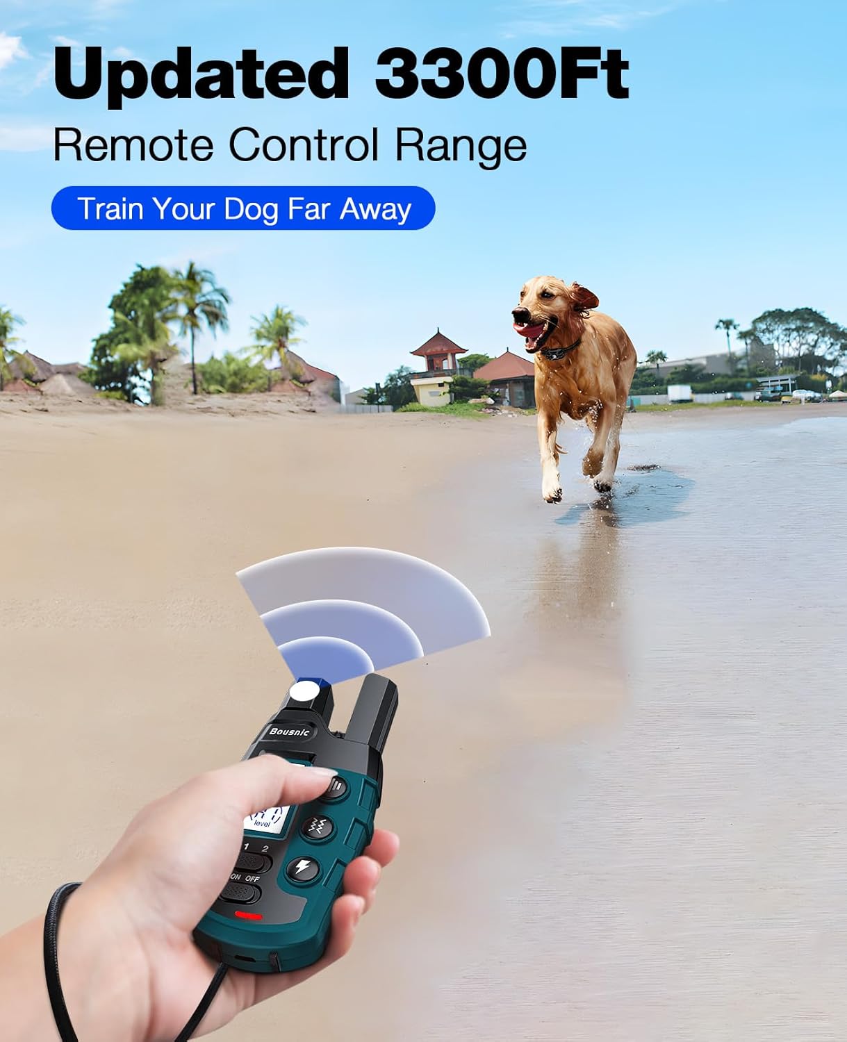 Bousnic Dog Shock Collar - 3300Ft Training Collar with Remote for 5-120lbs Small Medium Large Dogs Rechargeable Waterproof e Collar with Beep (1-8), Shake(1-16), Safe Shock(1-99) Modes (Black) - Image 3