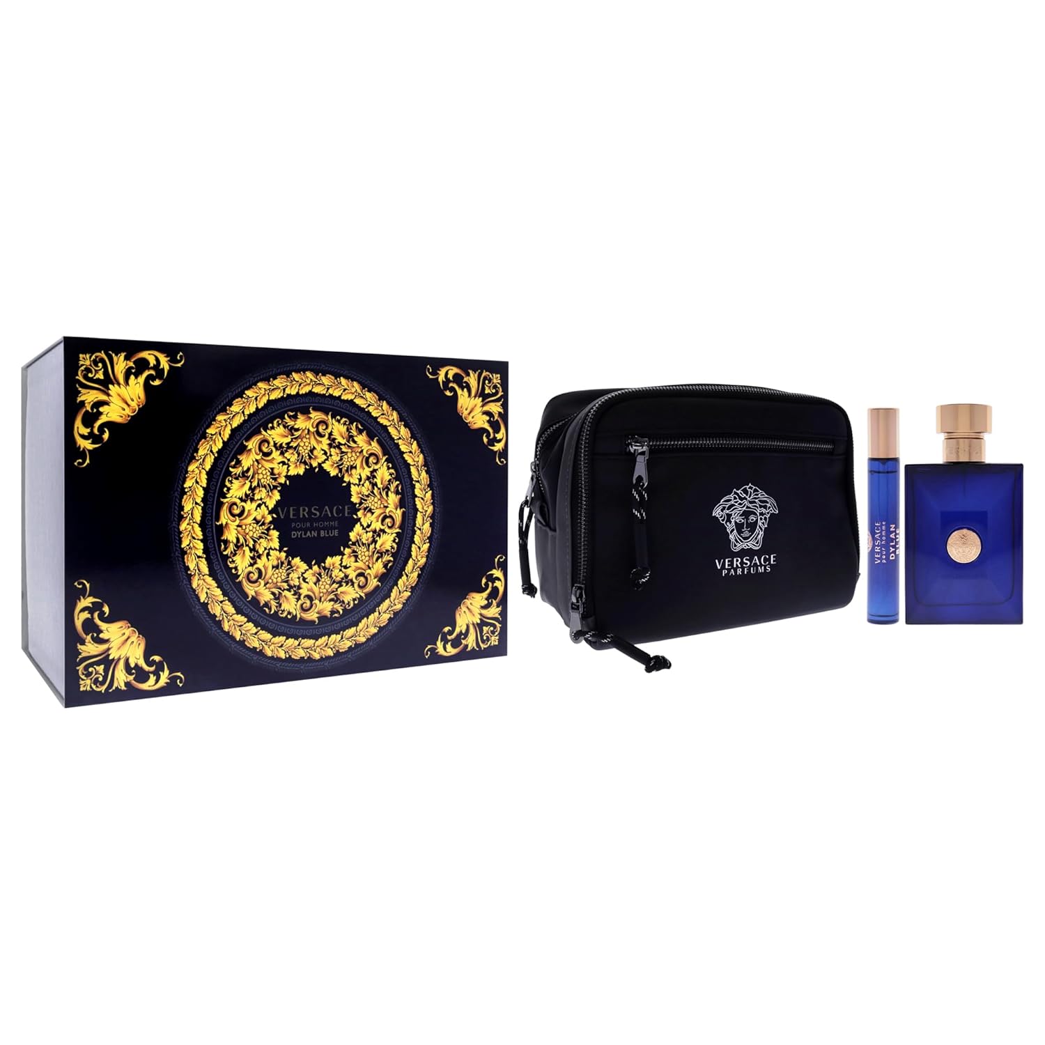 Dylan Blue by Versace for Men - 3 Pc Gift Set 3.4oz EDT Spray, 10ml EDT Spray, Blue Pouch - Image 3