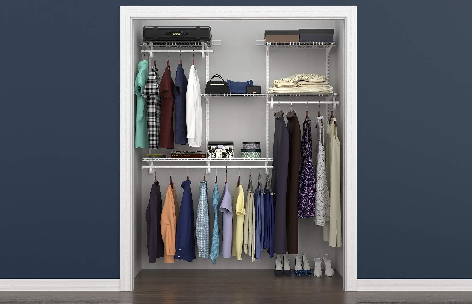 ClosetMaid ShelfTrack Wire Closet Organizer System, Adjustable from 4 to 6 Ft., With Shelves, Clothes Rods, Hardware, Durable Steel, White - Image 11