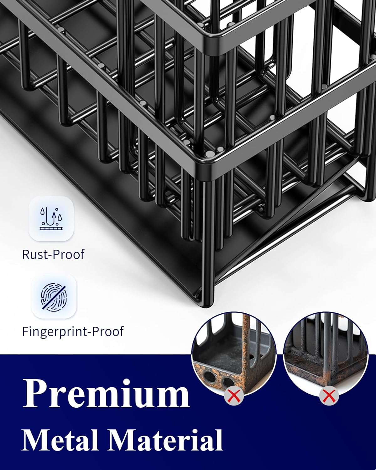 Kitsure Sponge Holder for Kitchen Sink - Rustproof Stainless Steel Sink Caddy Organization and Storage Essentials with High Brush Holder, Home Decor Accessories, 7.9" x 3.7" x 6.2", Black - Image 4