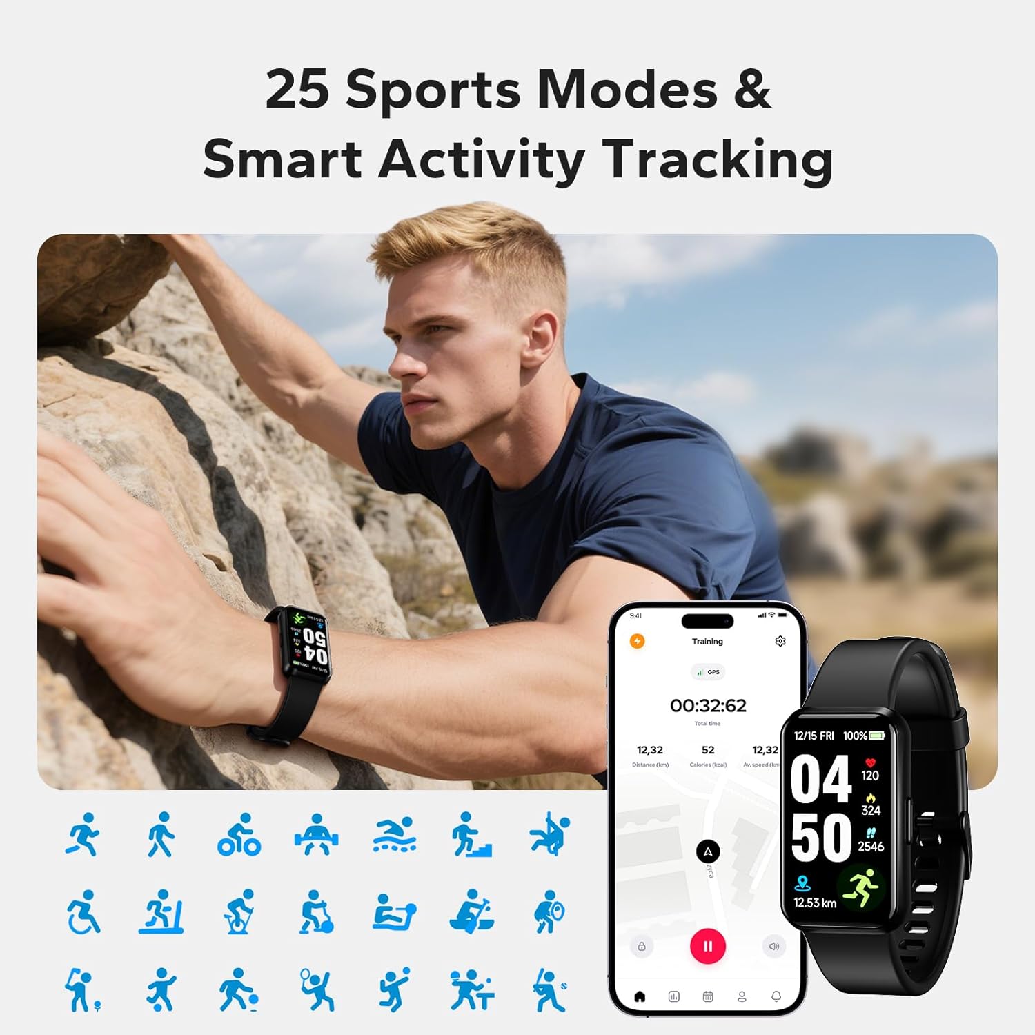 Fitness Smart Trackers with 24/7 Health Monitoring,Heart Rate Sleep Blood Oxygen Monitor/Calorie Steps Counter Pedometer Activity Tracker/Smart Notifications for Men Women - Image 4