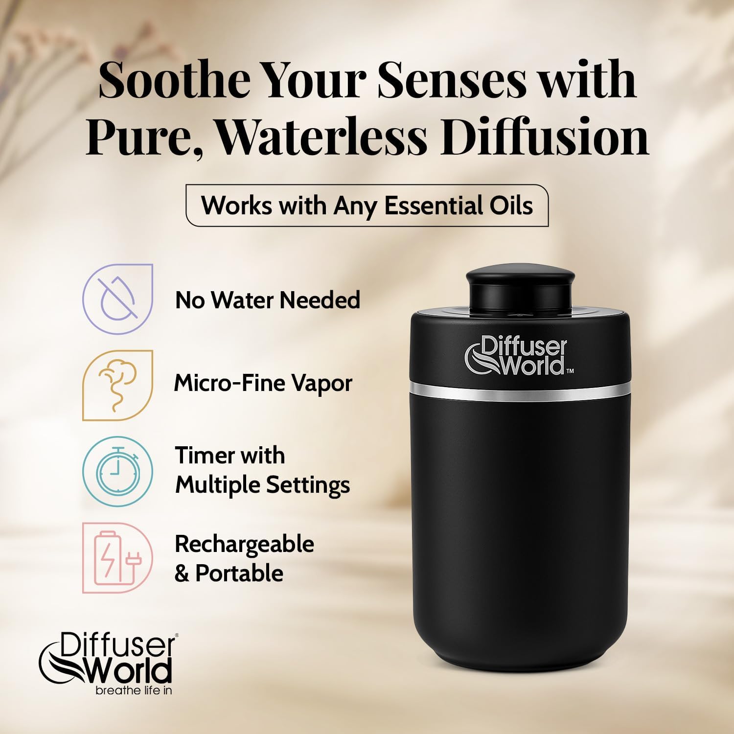 600 Sq Ft Waterless Diffuser for Essential Oils, Aroma Express Black Portable Aroma Atomizer for Room Fragrance, Home Scent Machine, Air Aromatherapy Oil Diffusers with Timer - Image 2