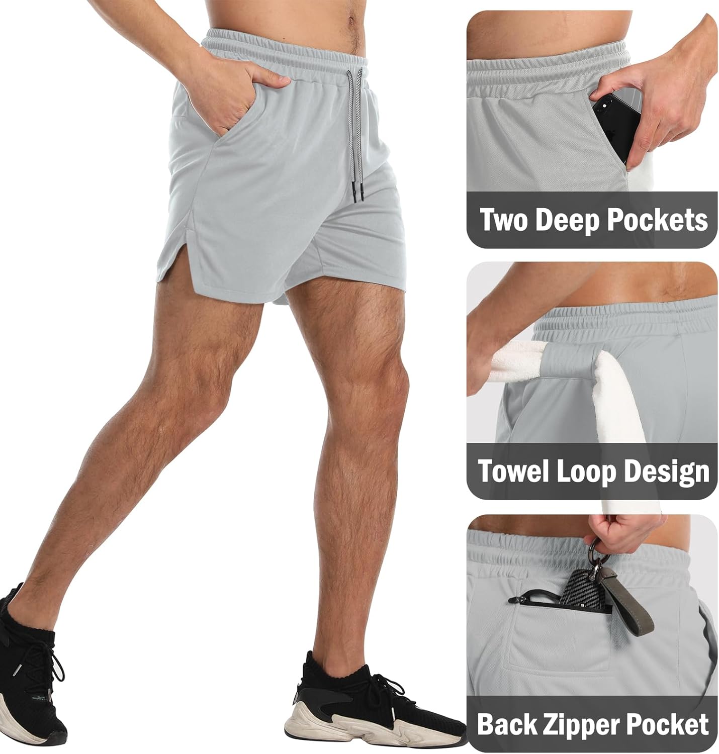 Aolesy Men's Gym Workout Shorts 5"/7"/10" Lightweight Bodybuilding Athletic Shorts Running Training with Zip Pockets - Image 5