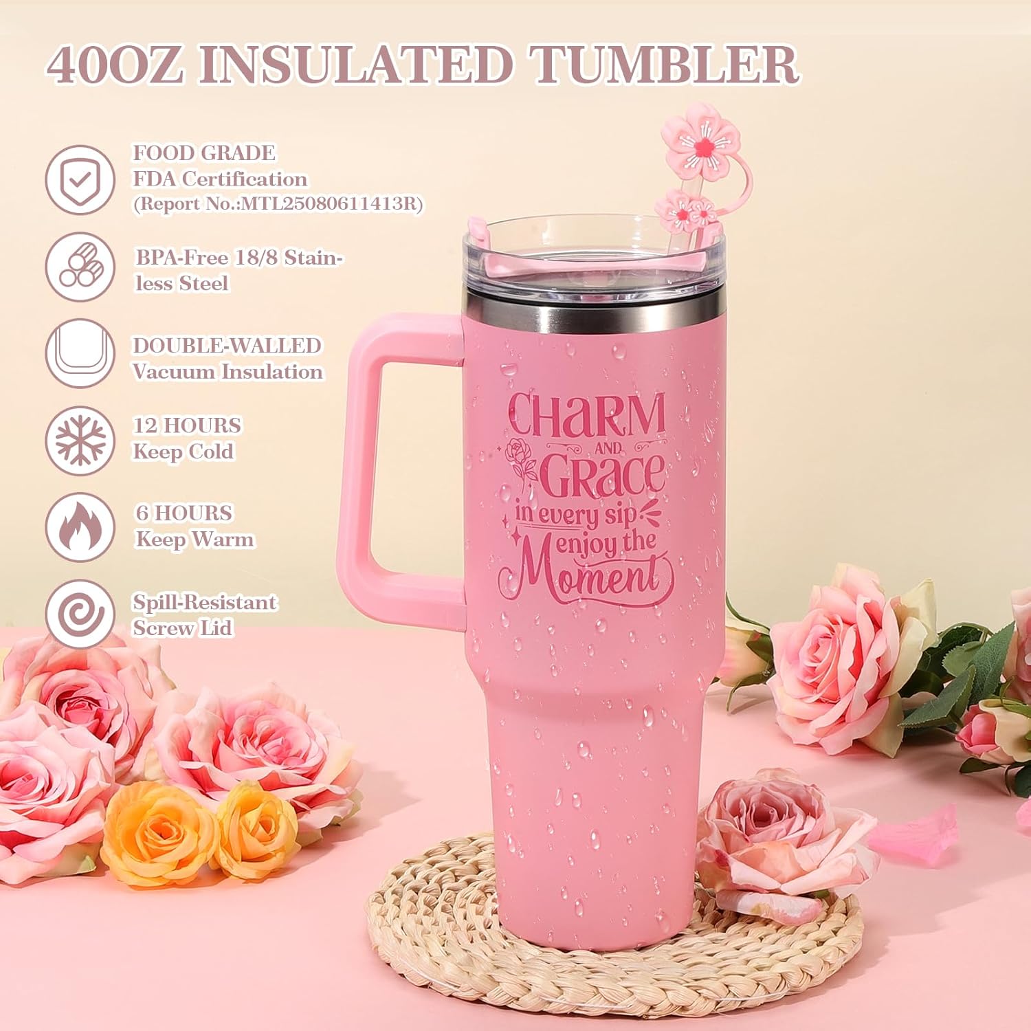 Gift Set for Women Self Care - Pink Birthday Gifts Basket for Women Best Friend Sister Daughter, Easter Mothers Day Relaxation Gifts Spa Gift Basket Self Care Package for Her w/ 40oz Insulated Tumbler - Image 3