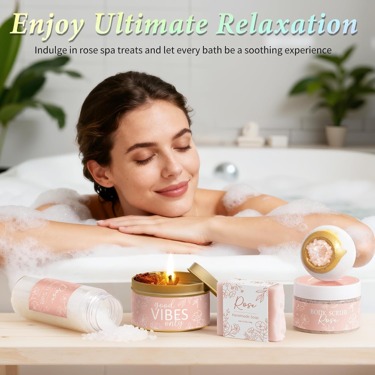 Spa Gifts for Women Bath Gift Set, Rose Relaxing Spa Gift Baskets Home Bath Set Self Care Kit Care Package Thank You Birthday Easter Gifts Basket for Women Her Mom Sister Friends Teen Girls Wife - Image 7