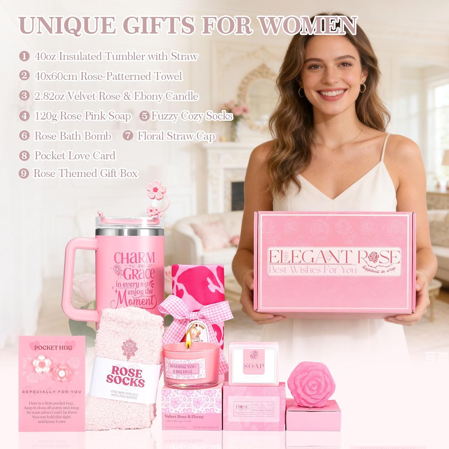 Gift Set for Women Self Care - Pink Birthday Gifts Basket for Women Best Friend Sister Daughter, Easter Mothers Day Relaxation Gifts Spa Gift Basket Self Care Package for Her w/ 40oz Insulated Tumbler - Image 2