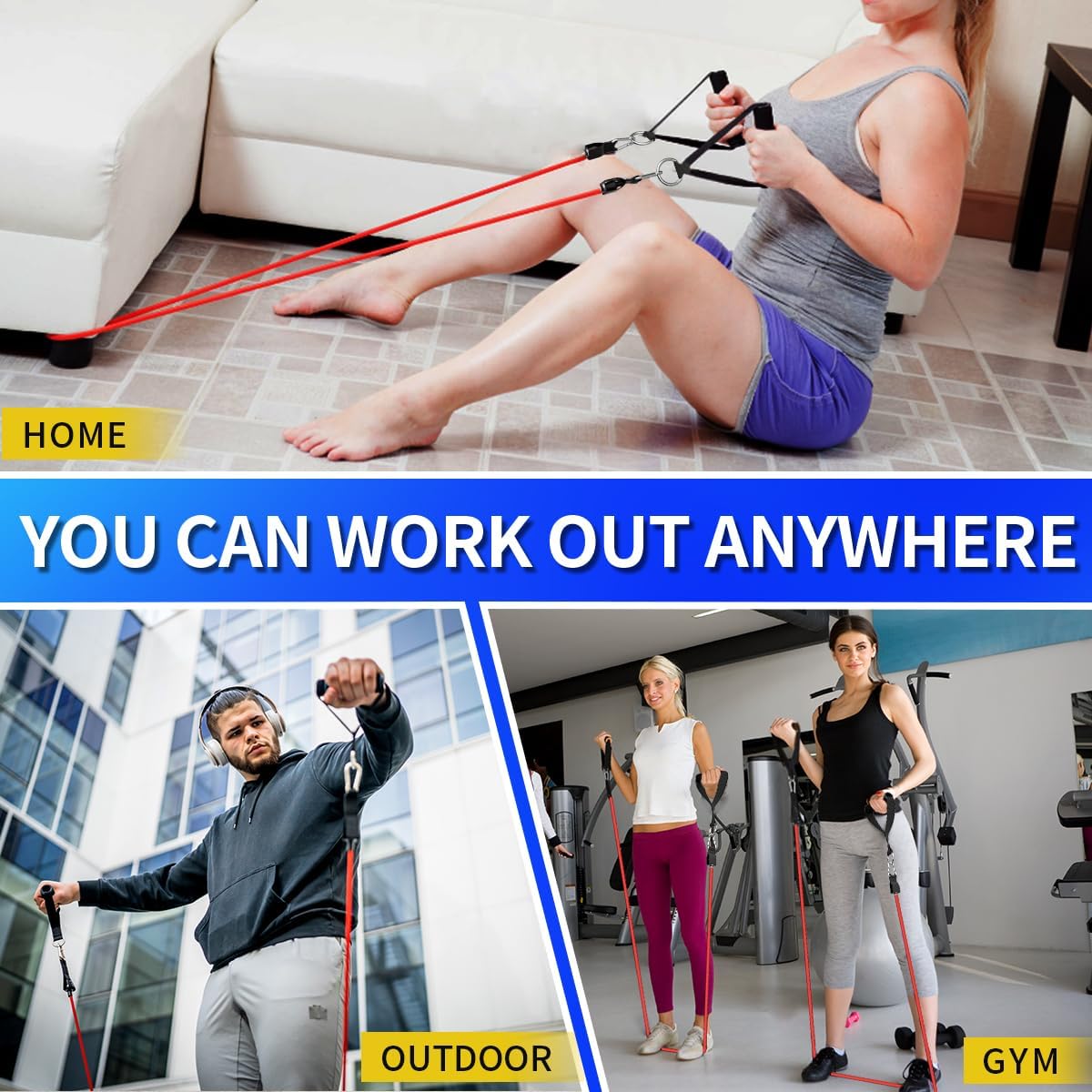 WHATAFIT Resistance Bands Set with Handles - Exercise Bands Home Gym Strength Training Equipment, Includes Door Anchor & Ankle Straps for Full Body Workout Bands, Physical Therapy - for Men and Women - Image 5