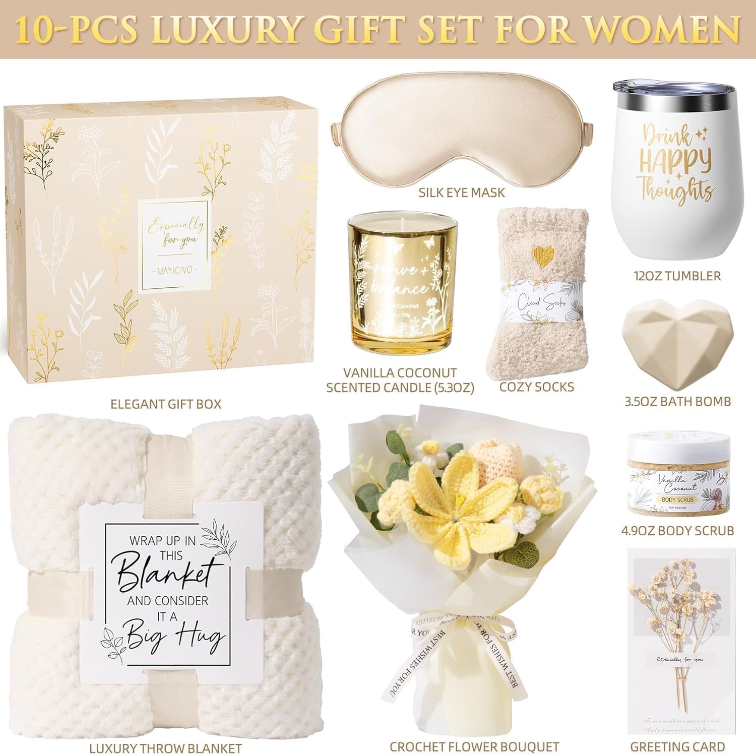Birthday Gifts for Women Self Care Package Get Well Soon Gift Baskets, Thinking of You Sympathy Spa Gift Set w/ Crochet Flower Bouquet, Unique Mothers Day Easter Gifts Basket for Women Mom Sister Wife - Image 2