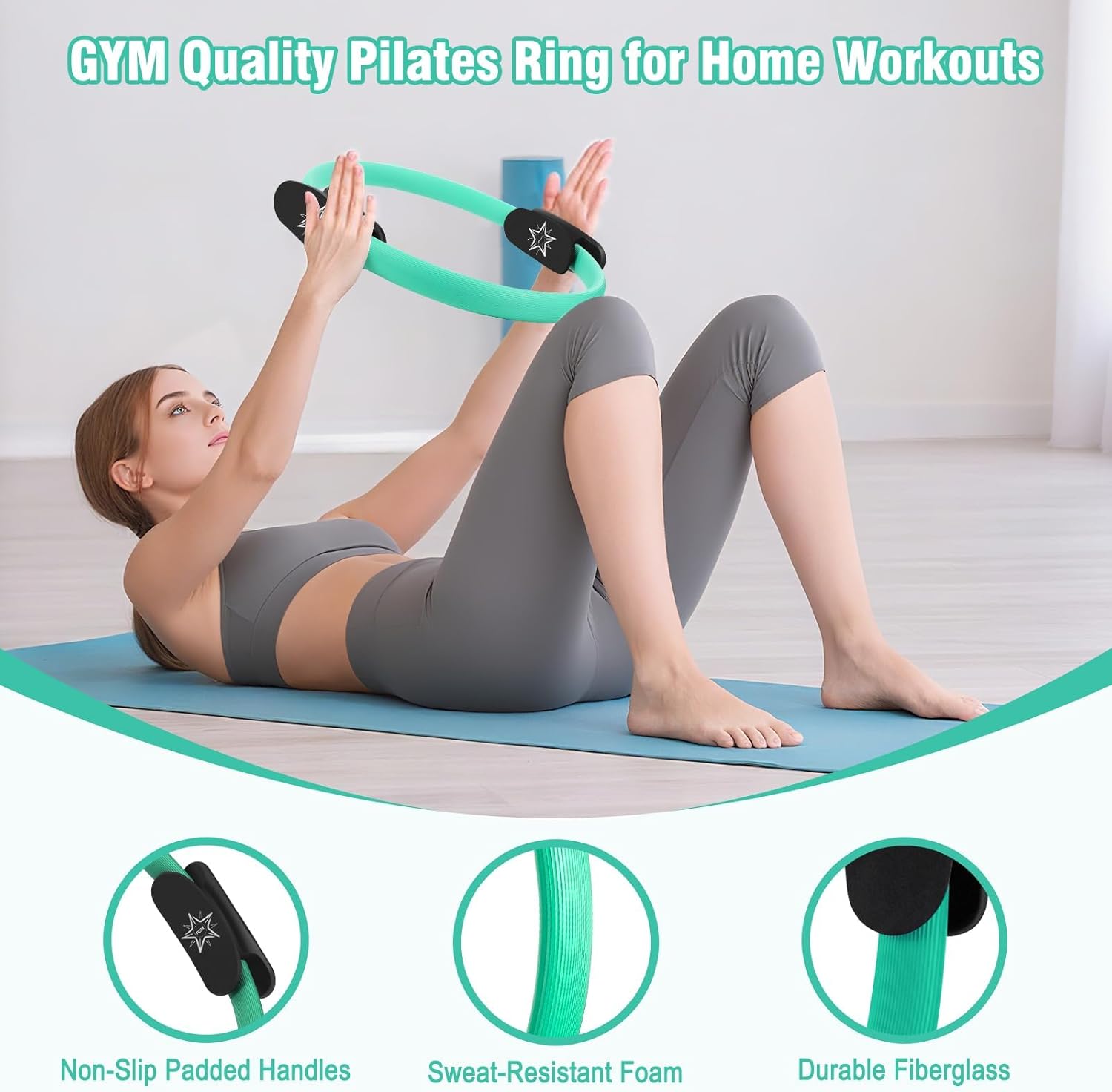 Pilates Equipment Kit for Home Workout, Pilates Ring and Ball Set for Women, 14'' Magic Circle Essentials Accessories Kit with Wrist Weights, Resistance Bands, Yoga Strap, Core Sliders, Socks, Bag - Image 3