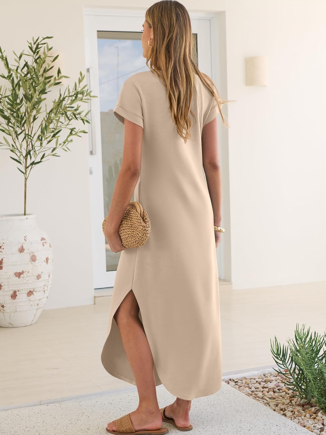 ANRABESS Womens Summer Maxi Dress 2026 Casual Short Sleeve Loose Split Wrinkle-Free Beach Vacation Long Sundress with Pockets - Image 6