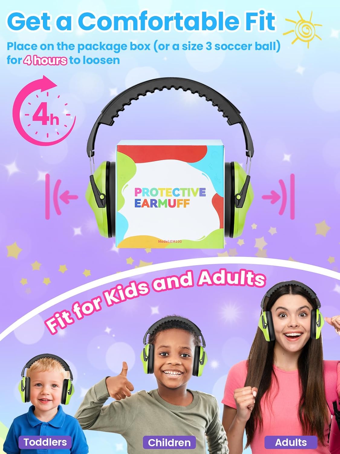 Ear Muffs for Noise Reduction: 27.4SNR Noise Cancelling Headphones for Kids Adults, EM100 Adjustable Hearing Protection Earmuffs for Monster Jam, Autism Sensory, Concerts, Fireworks - Image 6
