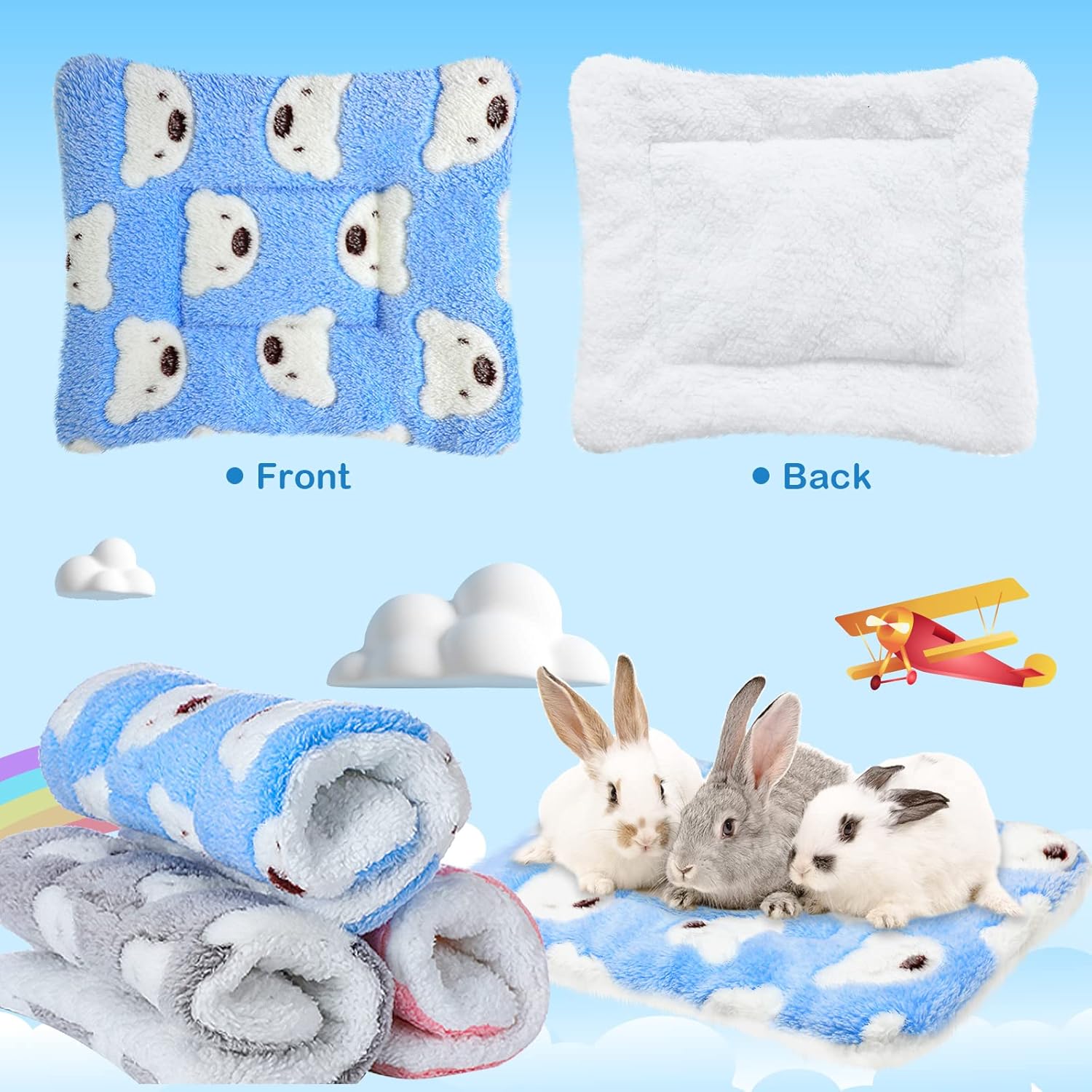 Jetec 3 Pcs Bunny Guinea Pig Beds Soft Bunny Mats Warm Guinea Pig Mat Small Animal Winter Bed Pads Fleece Sleeping Pads for Indoor Rabbit Hamster Squirrel Hedgehog Chinchilla Ferret(Bear) - Image 4