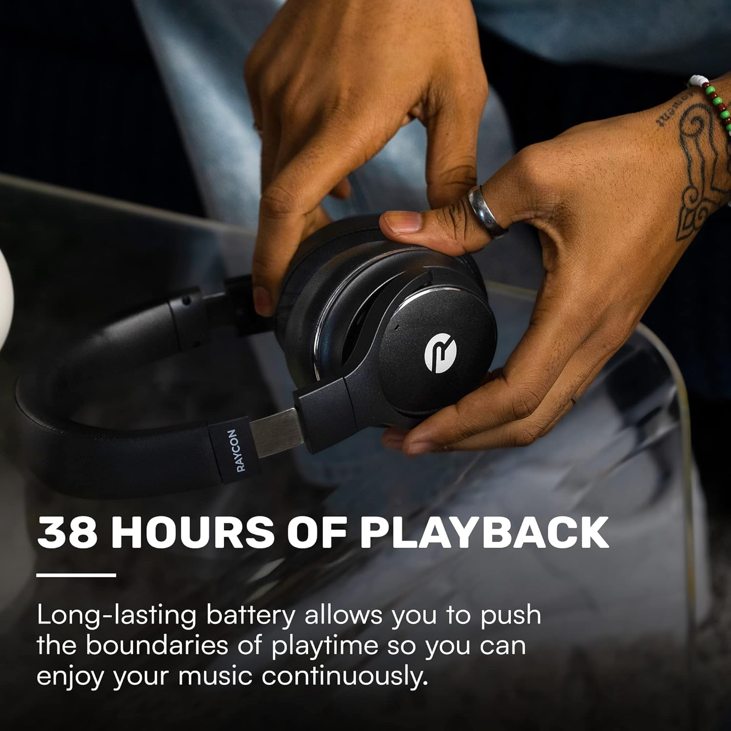 Raycon The Everyday Wireless Bluetooth Over Ear Headphones, with Active Noise Cancelling, Awareness Mode and Built in Microphone, IPX 4 Water Resistance, 40 Hours of Battery Life (Black) - Image 5