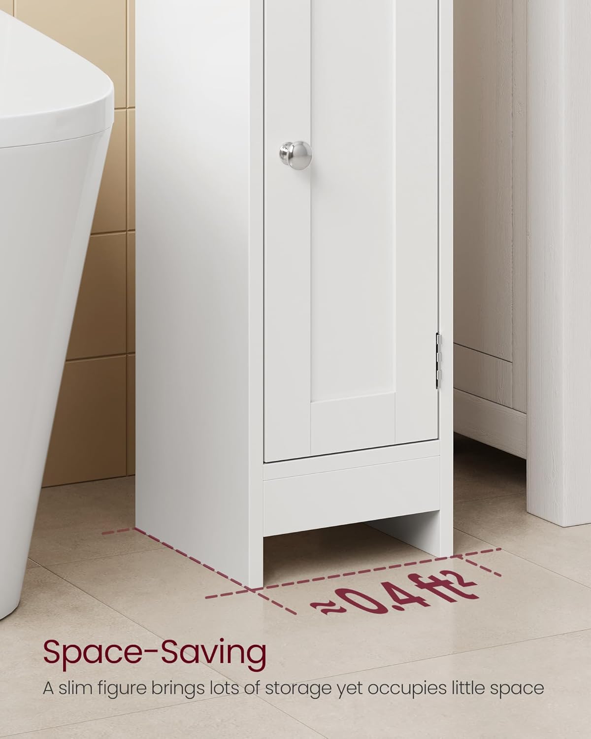VASAGLE Small Storage Corner Floor Cabinet with Door, 7.9 x 7.1 x 31.5 Inches, Narrow Toilet Paper Storage Holder, Adjustable Shelves, for Bathroom, Living Room, Small Spaces, Cloud White UBBC310W01 - Image 7