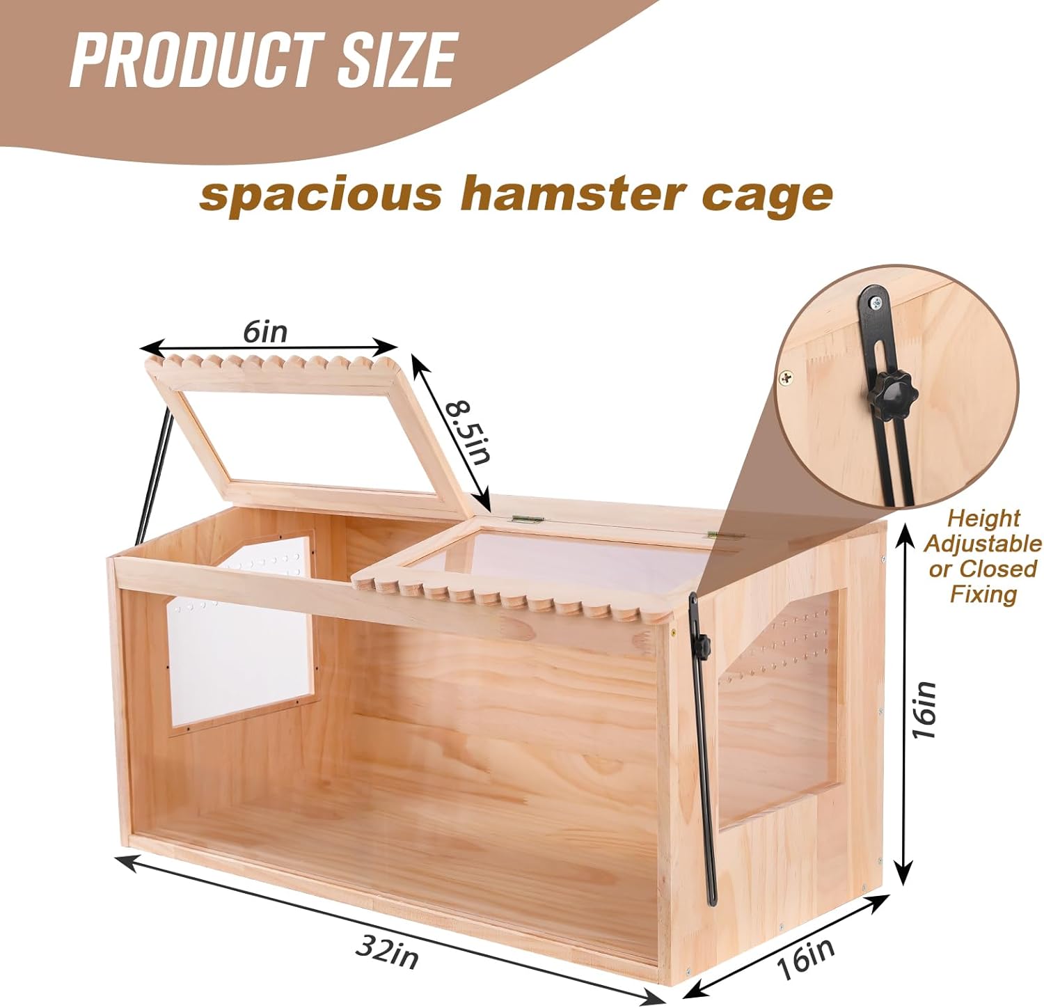 Wooden Hamster Cage,32"x16"Large Hamster Cage,2 Washable Liners & 2 Adjustable Ventilation Window. Small Animal Cage for Dwarf Syrian Hamsters Degus Mice & Other Small Pets. - Image 2