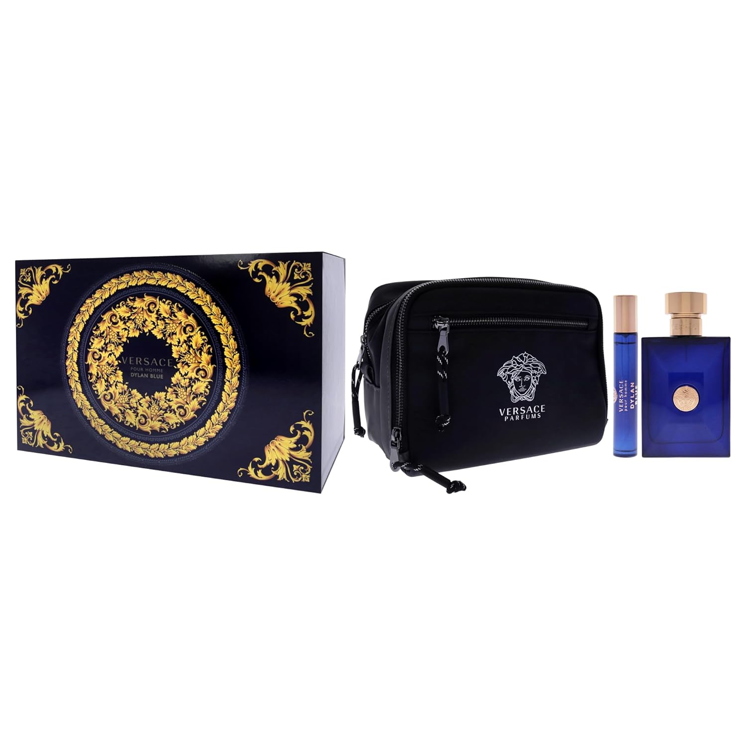 Dylan Blue by Versace for Men - 3 Pc Gift Set 3.4oz EDT Spray, 10ml EDT Spray, Blue Pouch - Image 4