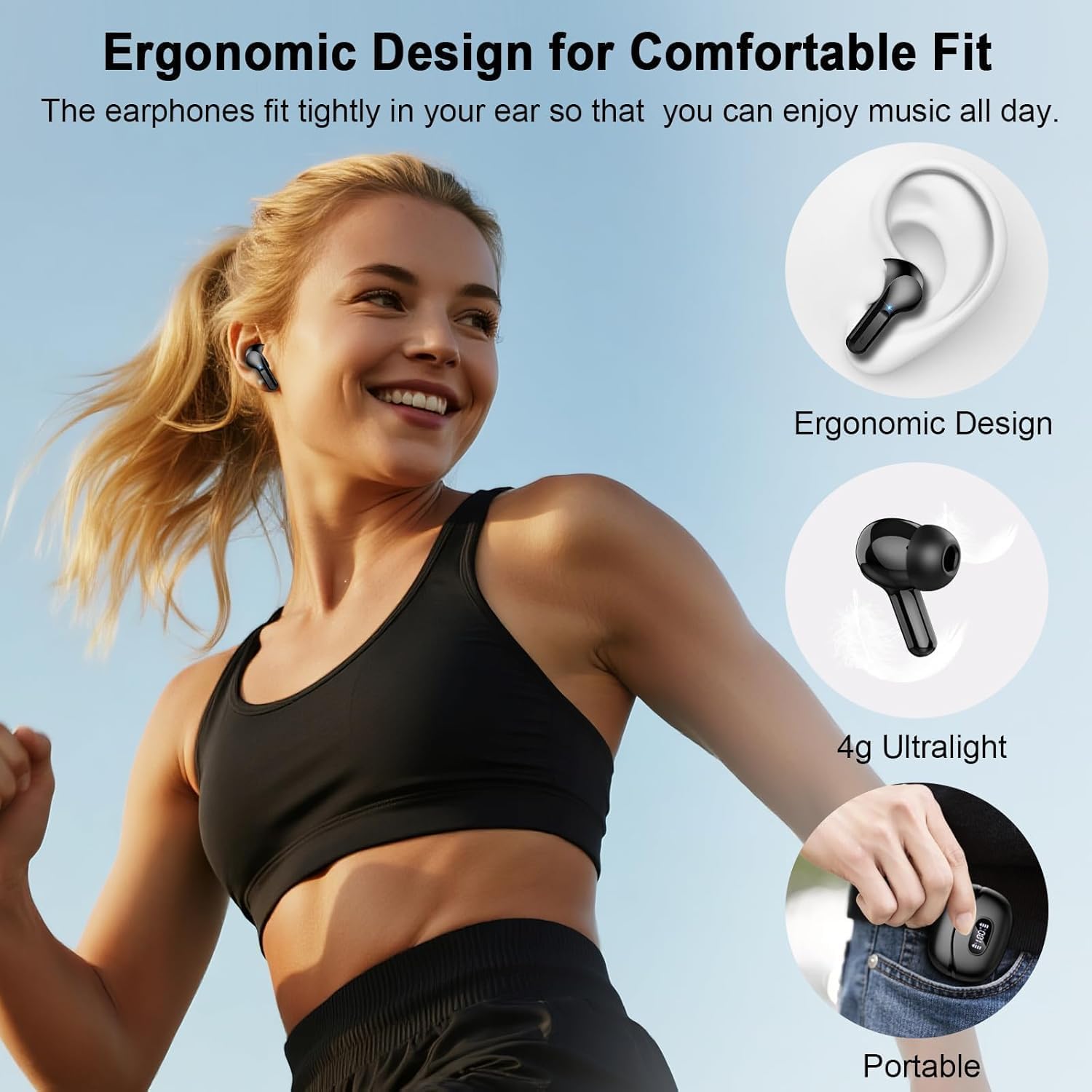Wireless Earbuds, Bluetooth Headphones 5.4 HiFi Stereo, Ear Buds with 4 ENC Noise Cancelling Mics, 48H Bluetooth Earbuds with Dual LED Display, IP7 Waterproof in Ear Earphones for Android iOS, Black - Image 5