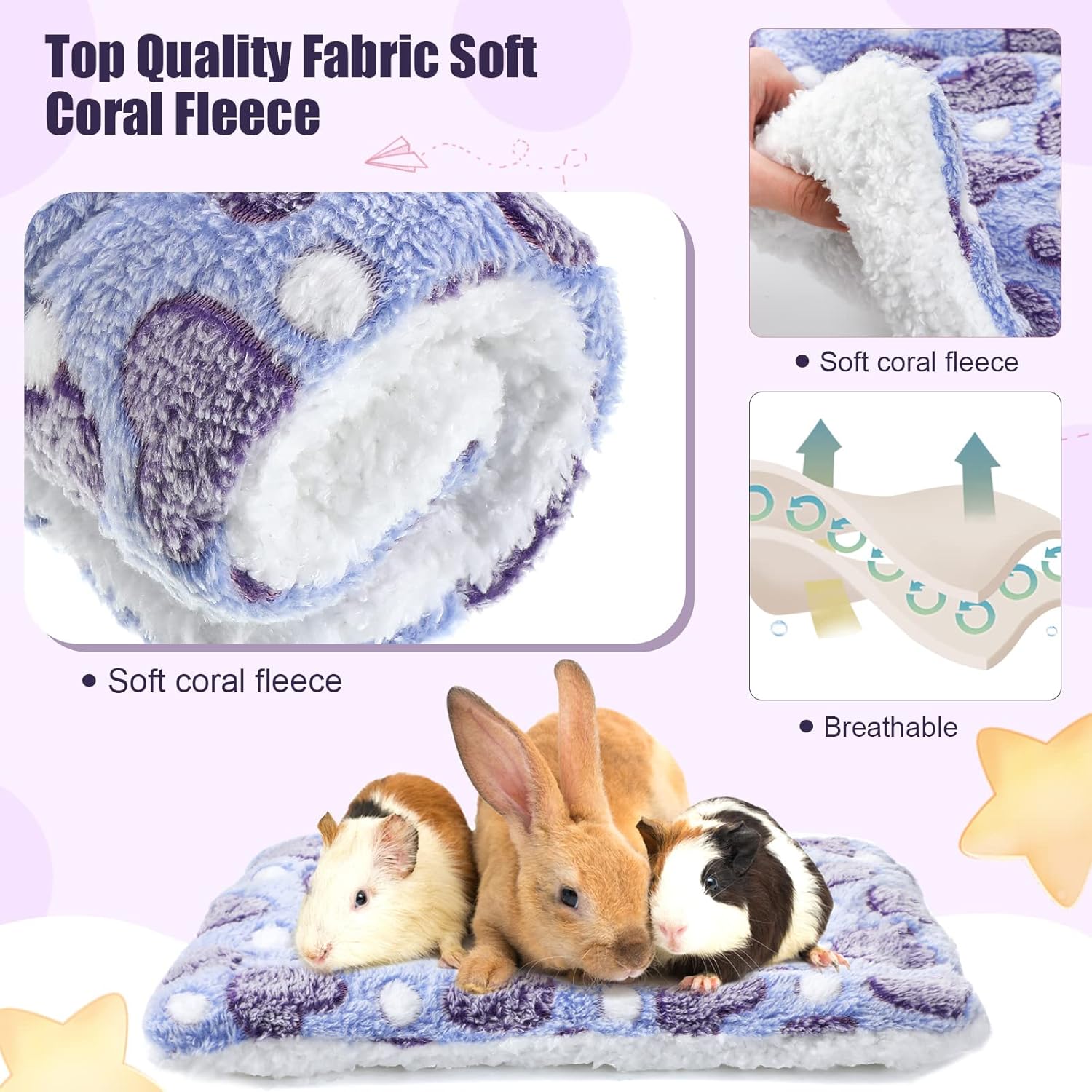 Jetec 3 Pcs Bunny Guinea Pig Beds Soft Bunny Mats Warm Guinea Pig Mat Small Animal Winter Bed Pads Fleece Sleeping Pads for Indoor Rabbit Hamster Squirrel Hedgehog Chinchilla Ferret(Heart) - Image 3