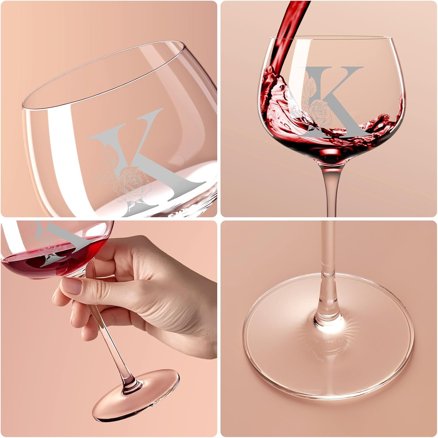 Personalized Gifts for Women, Monogrammed A-Z Wine Glass Customized Gift, Unique Christmas Birthday Gifts for Women Her Mom Friend Sister Wife Daughter Nurse (K) - Image 4