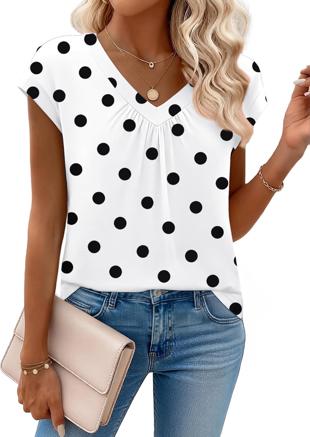 Zeagoo Womens Tops Short Sleeve V Neck Shirts Summer Dressy Casual Business Clothes Work Blouses Fashion Clothing Outfits - Image 2