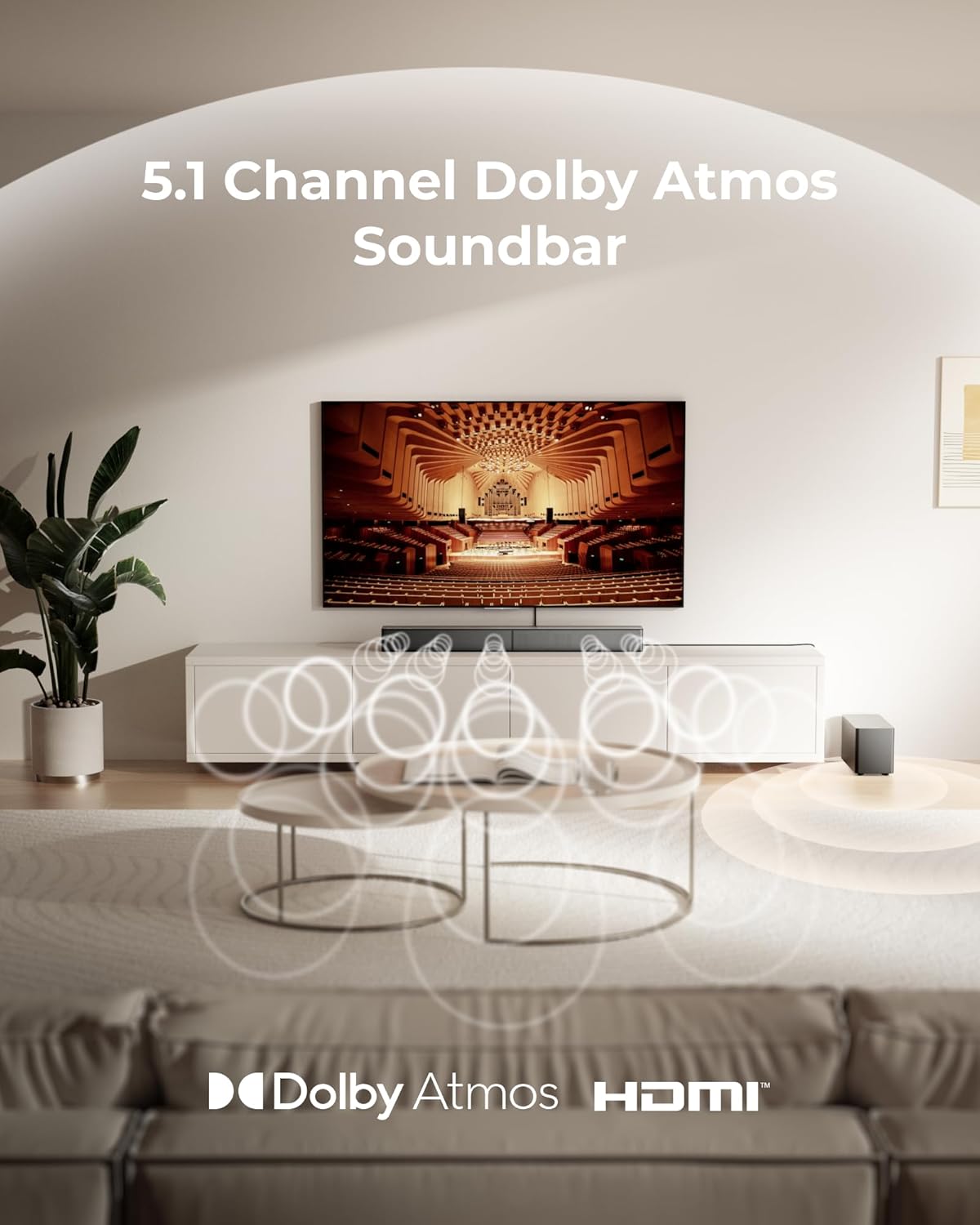 ULTIMEA 5.1CH Surround Sound Bar with Subwoofer, Dolby Atmos, VoiceMX, BassMX, APP, 300W Soundbar for Smart TV, Home Theater Surround Sound System for TV, BT 5.4, Poseidon M60 (2025 Model) - Image 4