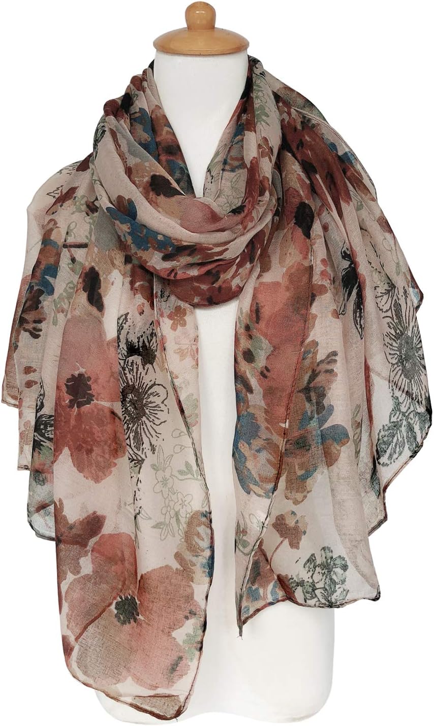GERINLY Lightweight Scarves Fashion Flowers Print Women Cotton Wrap Scarf Head Shawl Winter Gift - Image 2