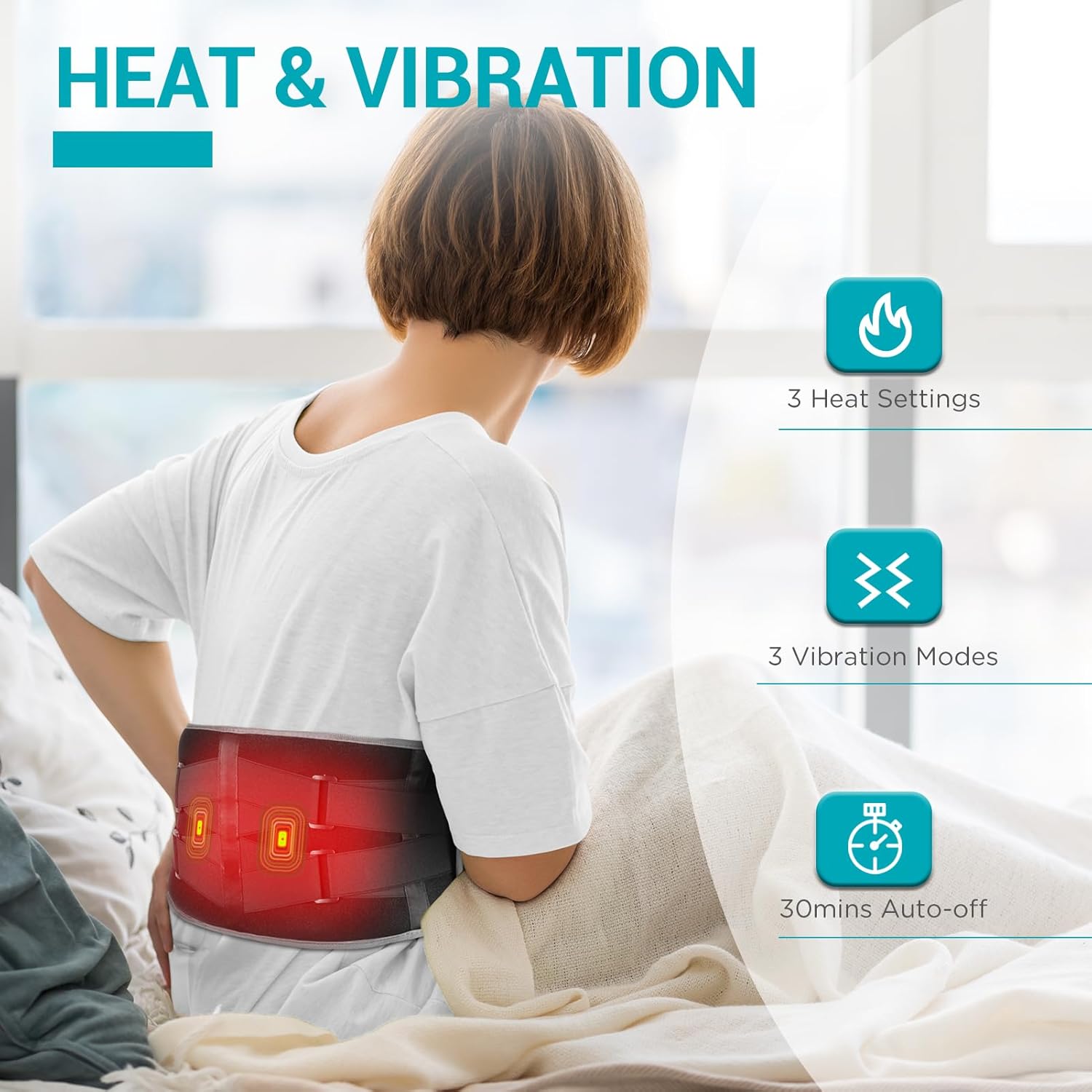 Comfytemp Cordless Heating Pad with Massager for Back, Portable Lower Back Massager FSA Eligible HSA Rechargeable Wireless Electric, Birthday Gifts for Women Men Mom Dad Seniors 3 Heat 30mins Auto-Off - Image 3