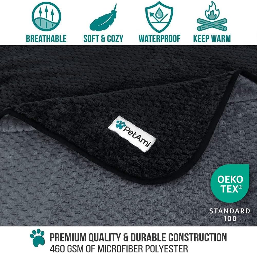 PetAmi Waterproof Dog Blanket, Leakproof XL Pet Blanket for Large Dogs, Furniture Sofa Couch Cover Protector, Fleece Cat Throw Bed Crate Kennel, Reversible Washable Soft Plush, Twin 60x80 Black Gray - Image 3