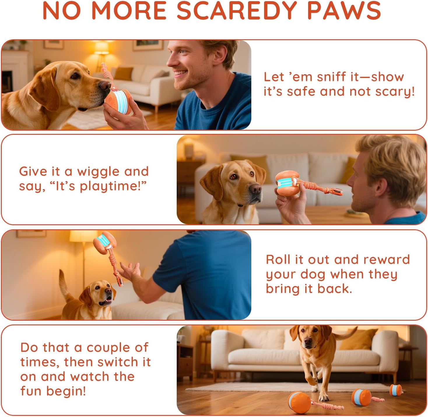 Interactive Dog Toys, Random Path Electric Automatic Moving and Rolling Dogs Toy with Rope for Small Medium Large Dogs, Motion-Activated Dog Stimulation Toy for Boredom Relief (Orange) - Image 5