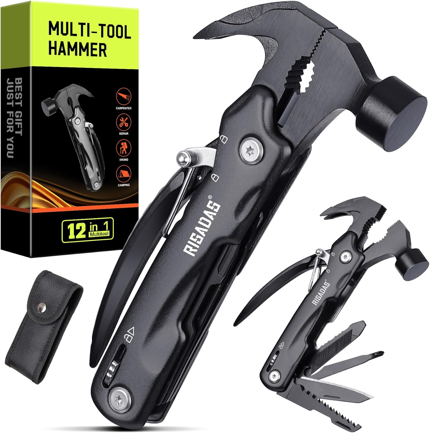 Gifts for Men - Birthday Gifts for Man, Dad, Husband, Mens Gift Ideas - Stocking Stuffers for Men, Mens Stocking Stuffers - Christmas Fathers Day Groomsmen Gift - Multitool Hammer for Camping, Hiking
