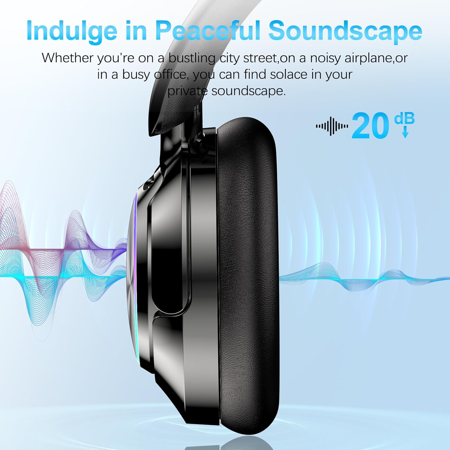 Noise Cancelling Over Ear Wireless Bluetooth Headphones with Microphone, 65h Playtime, Clear Calls, Comfort Fit for Travel (Black) - Image 5