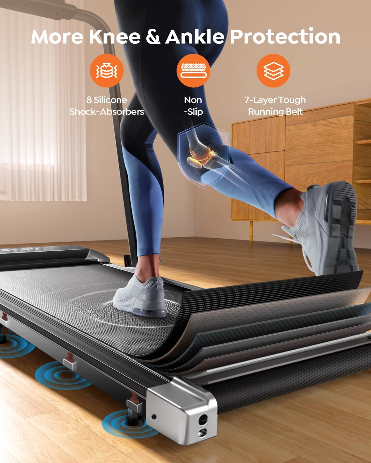 Walking Pad Treadmill with Incline, 2 in 1 Foldable Treadmills for Home Small Office, 300lbs Portable Compact Under Desk Treadmill with App, Remote Control and LED Display - Image 7