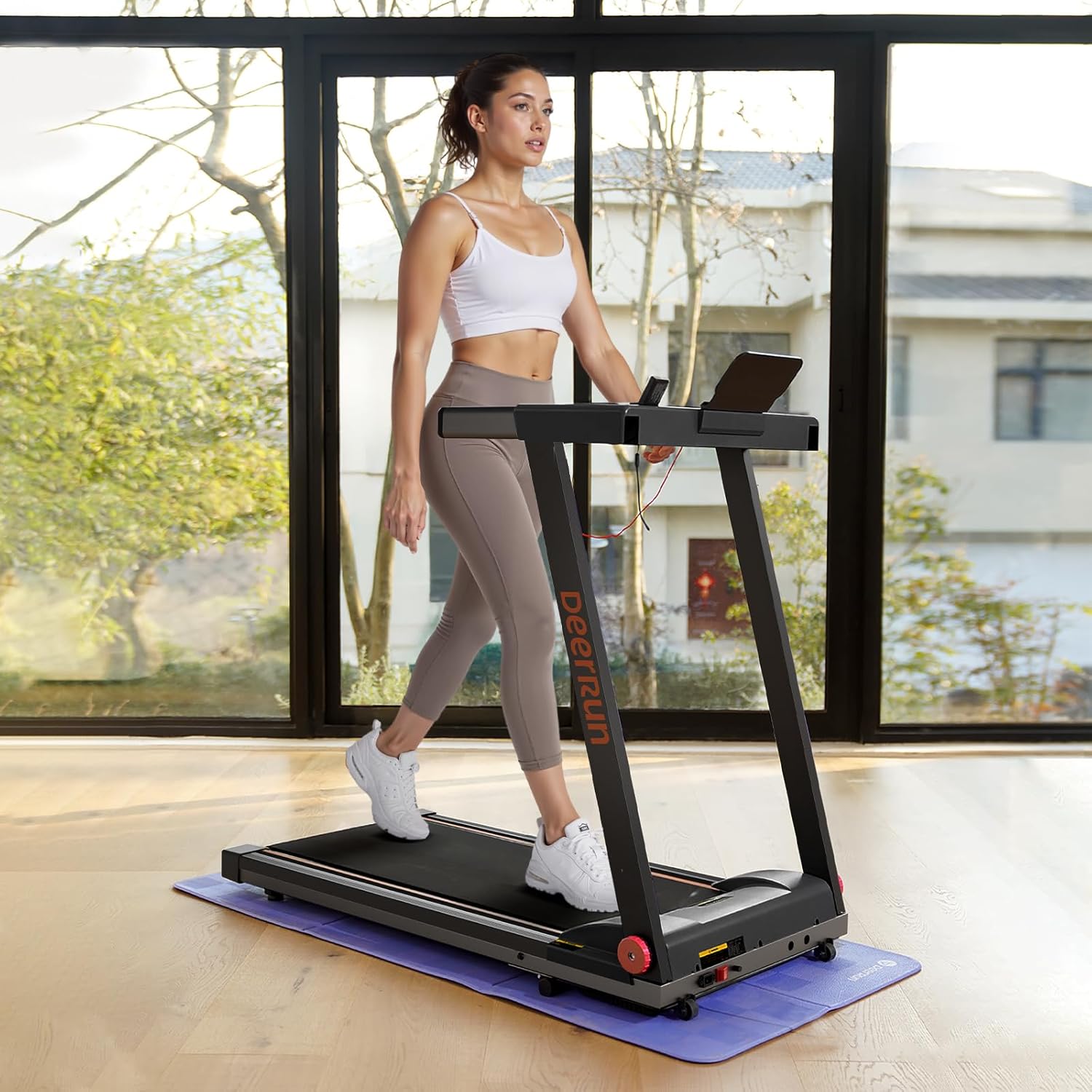 DeerRun Foldable Treadmill for Home with 5% Manual Incline and Handlebar, 0.6–7.5 MPH for Walking and Running, 3.0 HP, 300 lb Capacity, App & Remote Control - Image 2